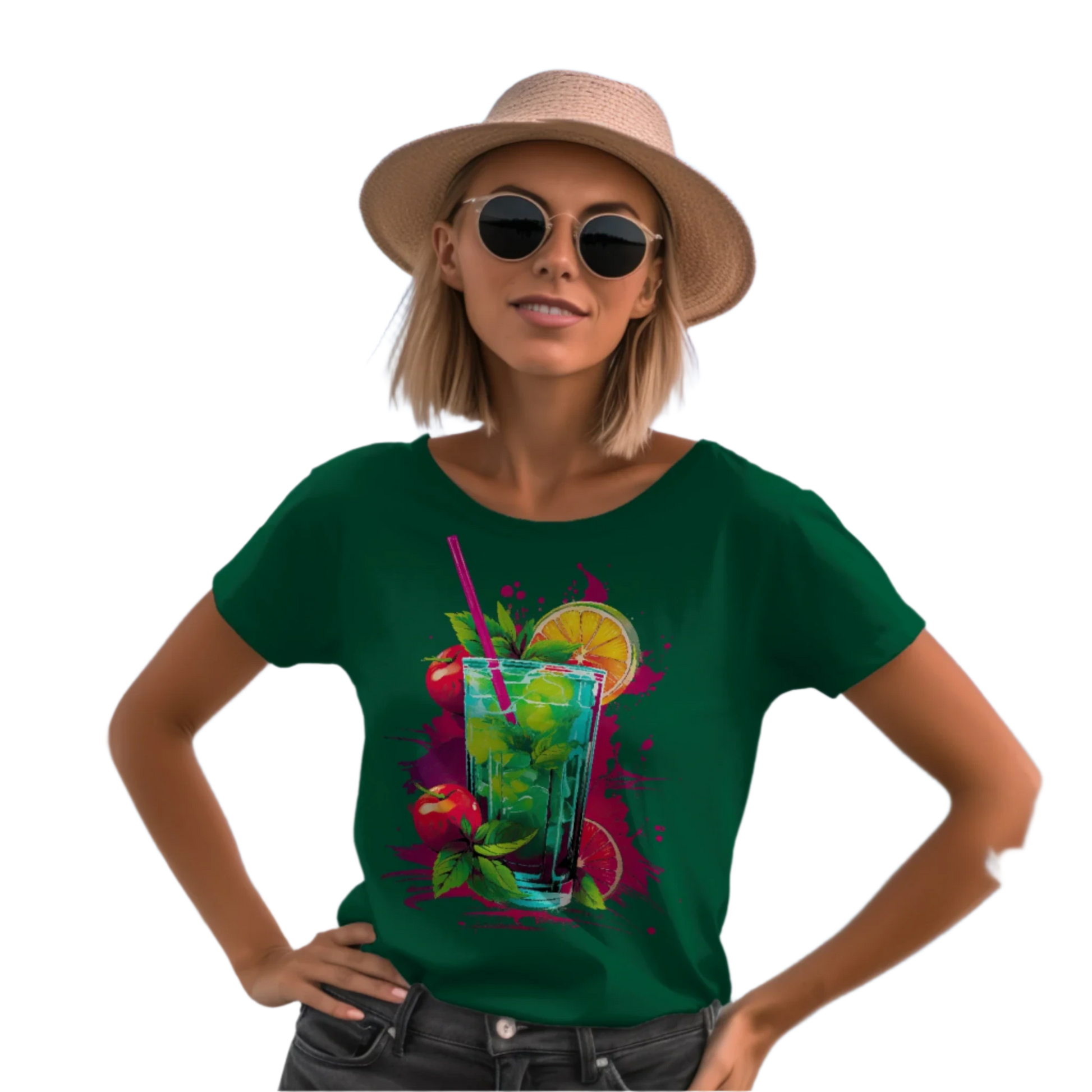 Vibrant Drink Design Refreshing T-Shirt for a Whimsical Look Kelly