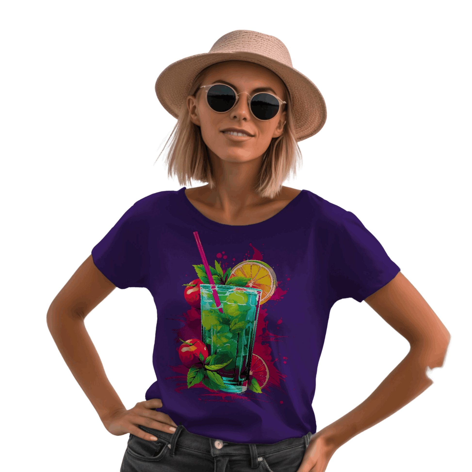 Vibrant Drink Design Refreshing T-Shirt for a Whimsical Look Team Purple