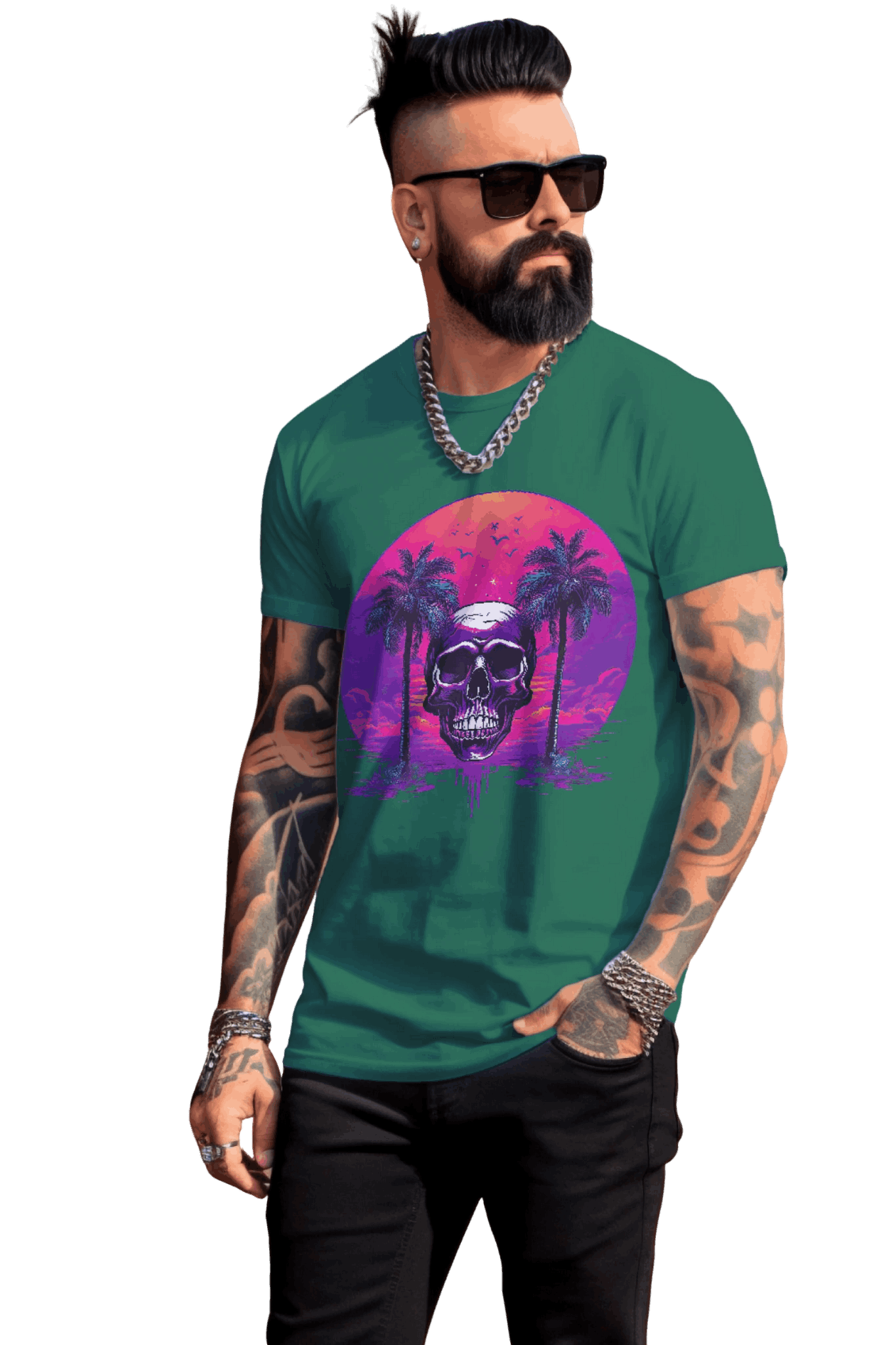 Empowering Skull Sunset T-Shirt Embracing Life and Mortality Kelly