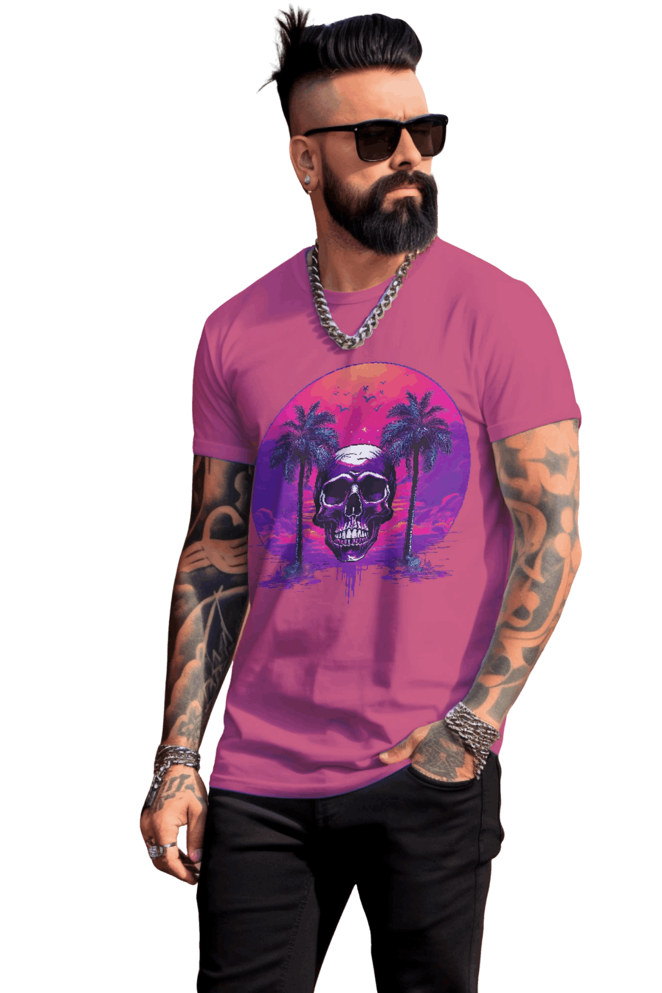 Empowering Skull Sunset T-Shirt Embracing Life and Mortality Berry