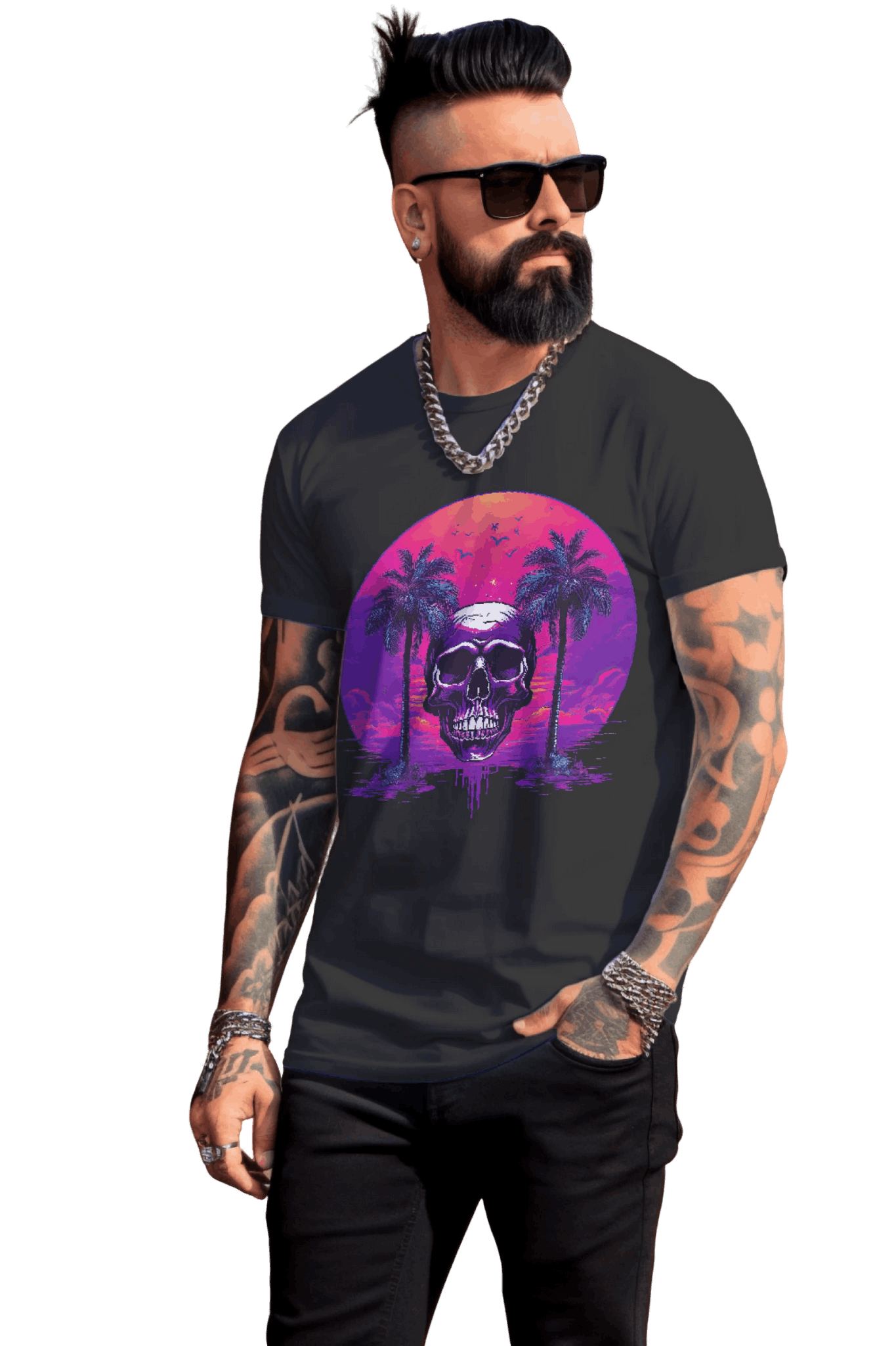 Empowering Skull Sunset T-Shirt Embracing Life and Mortality Black