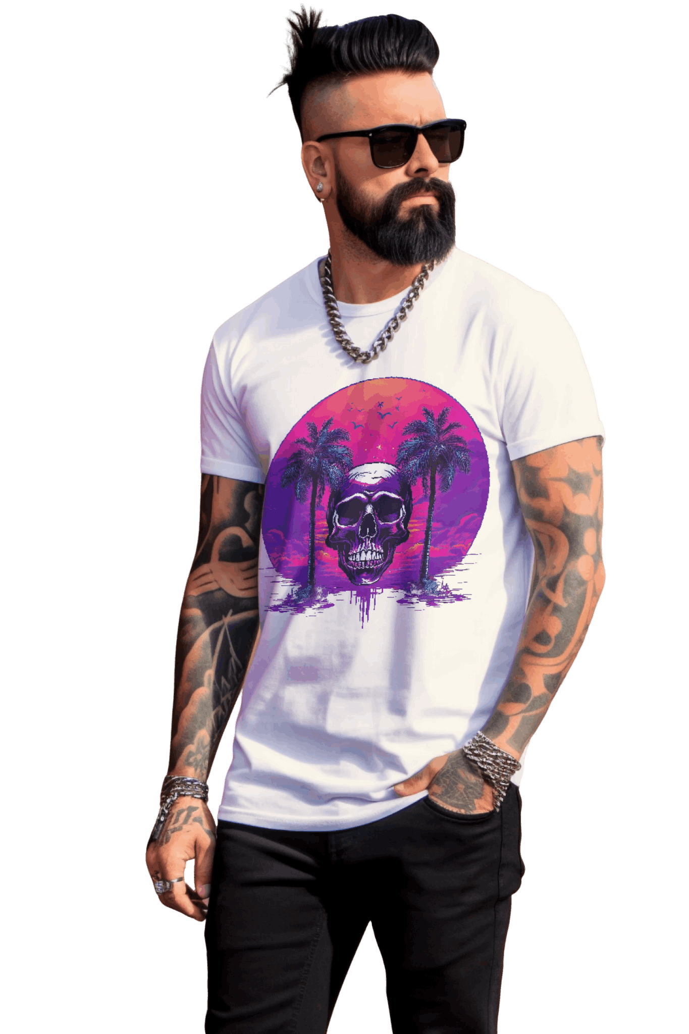 Empowering Skull Sunset T-Shirt Embracing Life and Mortality Natural