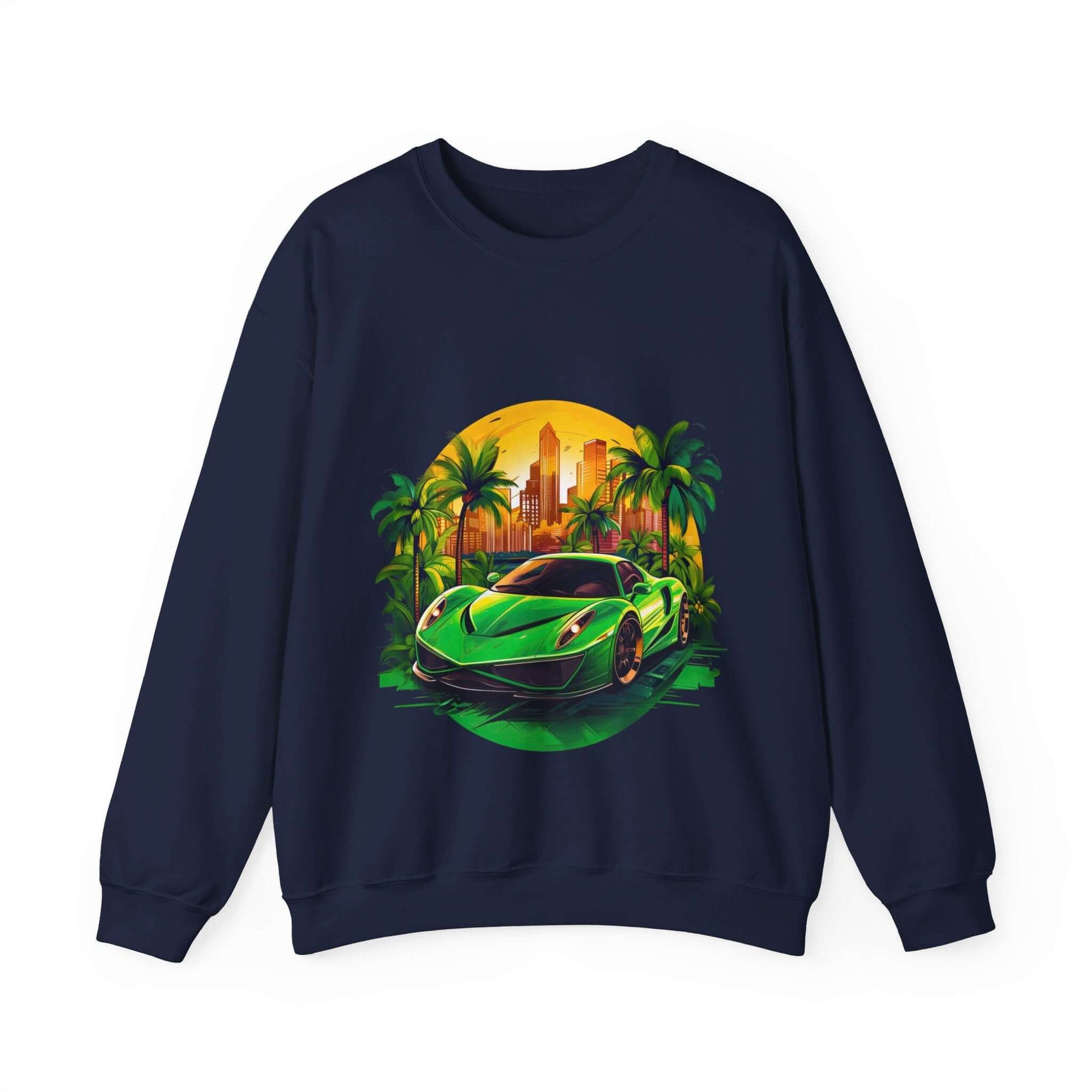 Sleek Green Sports Car Sweatshirt for Stylish Eco-Friendly Fashion