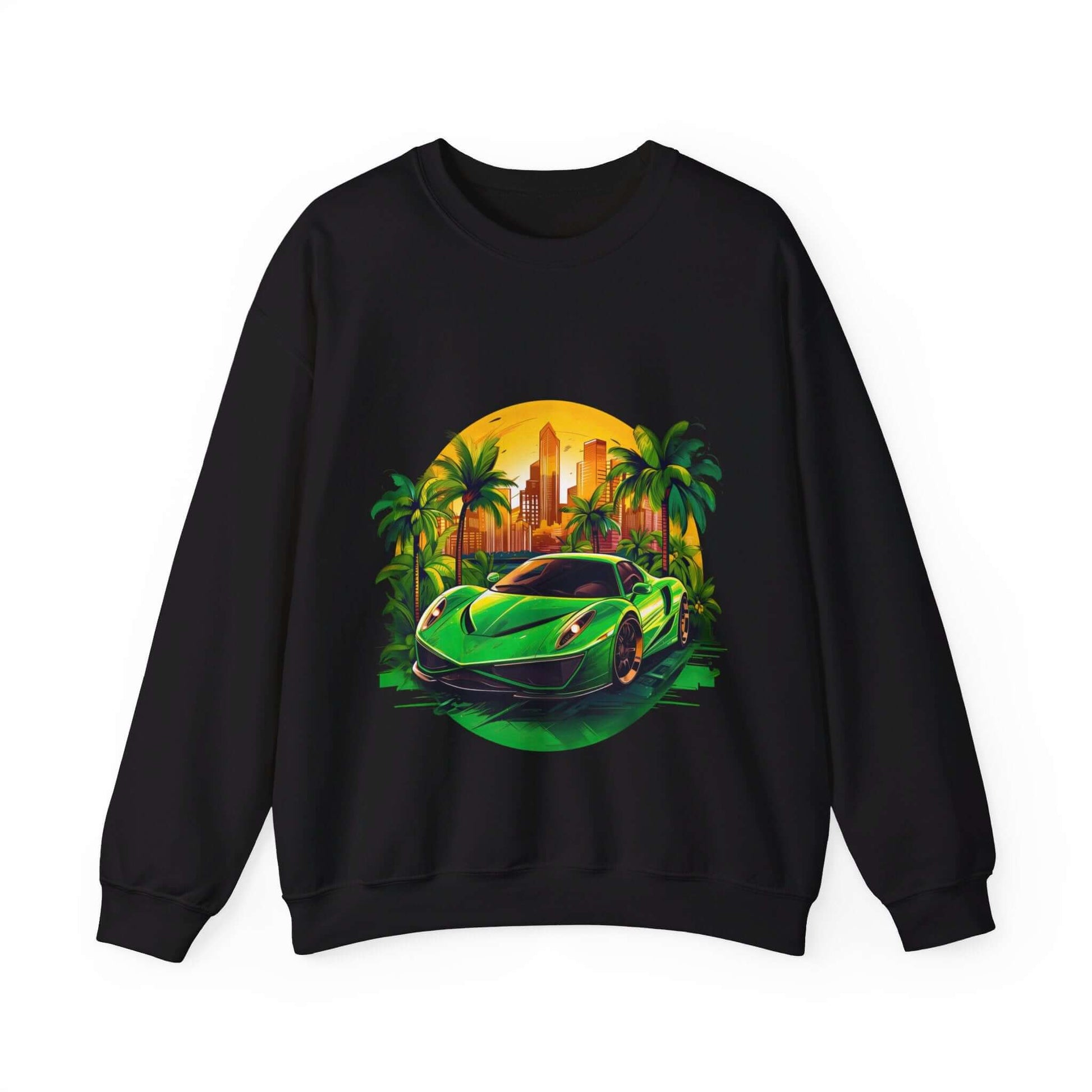 Sleek Green Sports Car Sweatshirt for Stylish Eco-Friendly Fashion