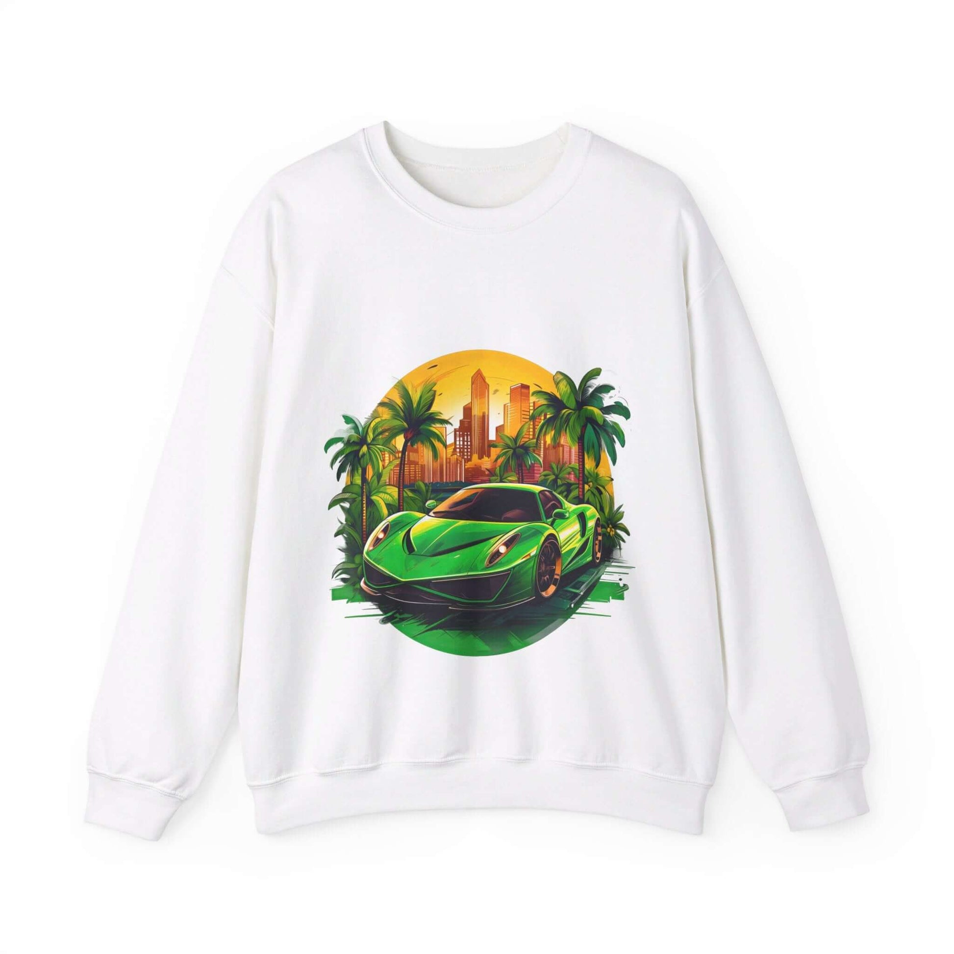 Sleek Green Sports Car Sweatshirt for Stylish Eco-Friendly Fashion