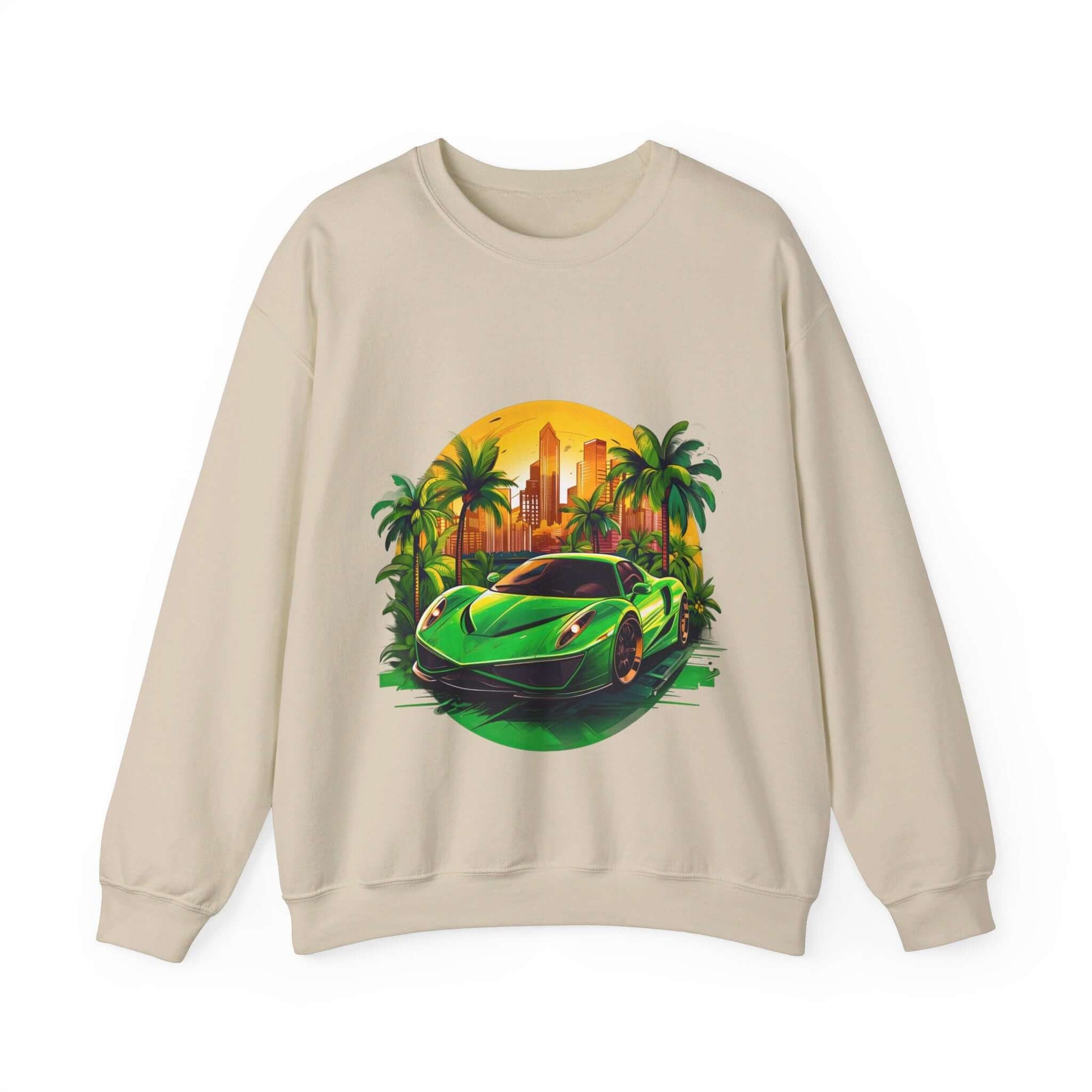 Sleek Green Sports Car Sweatshirt for Stylish Eco-Friendly Fashion