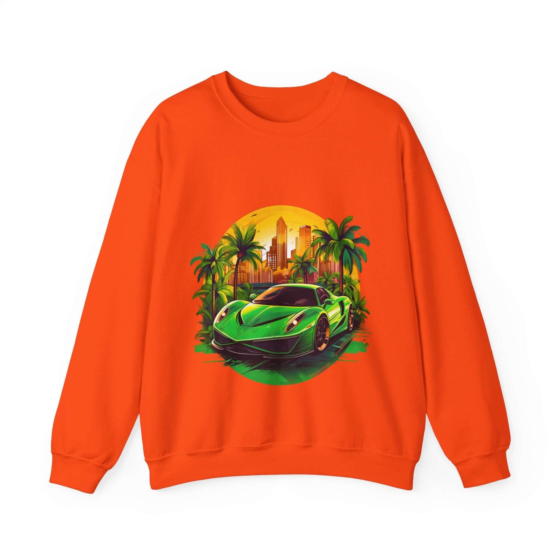 Sleek Green Sports Car Sweatshirt for Stylish Eco-Friendly Fashion