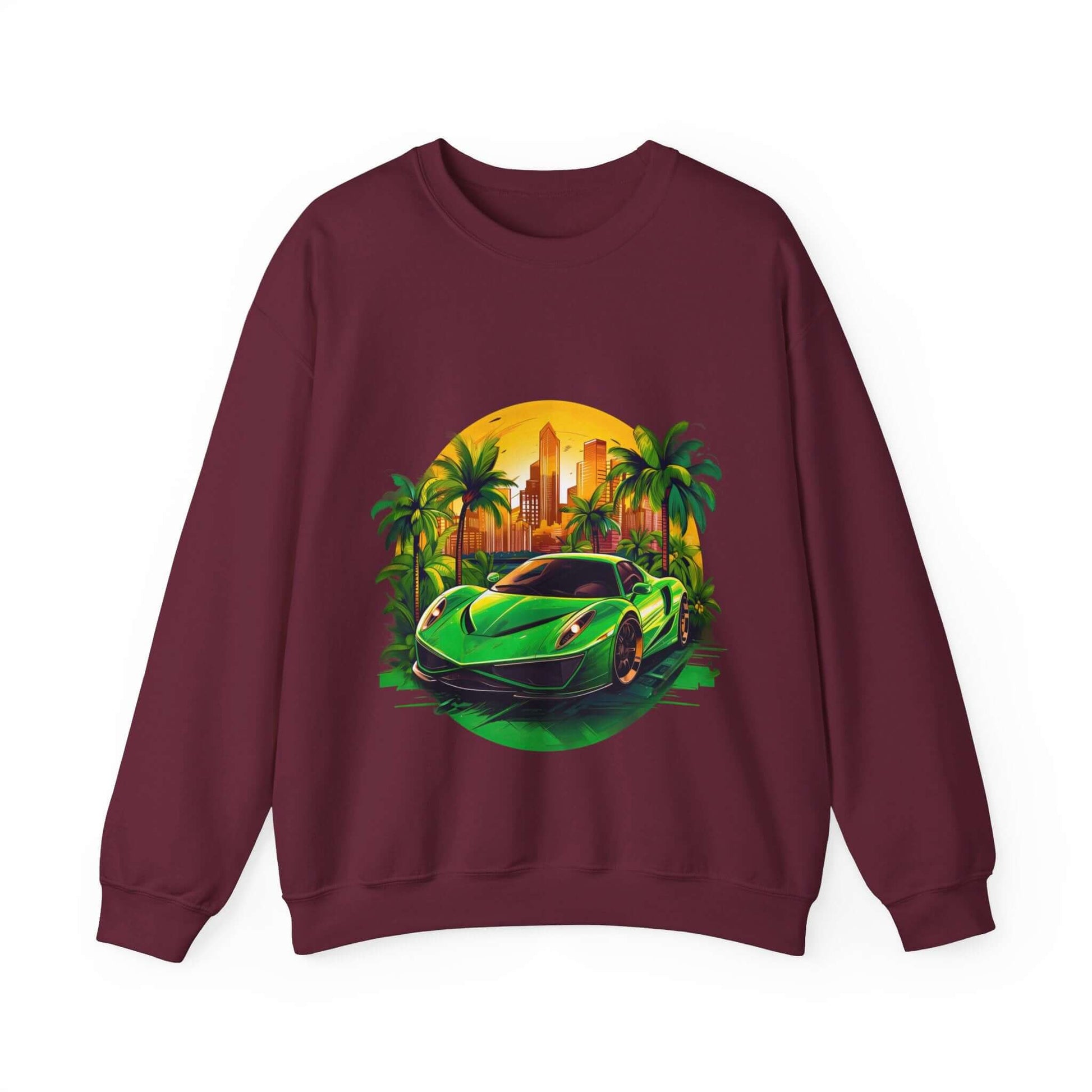 Sleek Green Sports Car Sweatshirt for Stylish Eco-Friendly Fashion