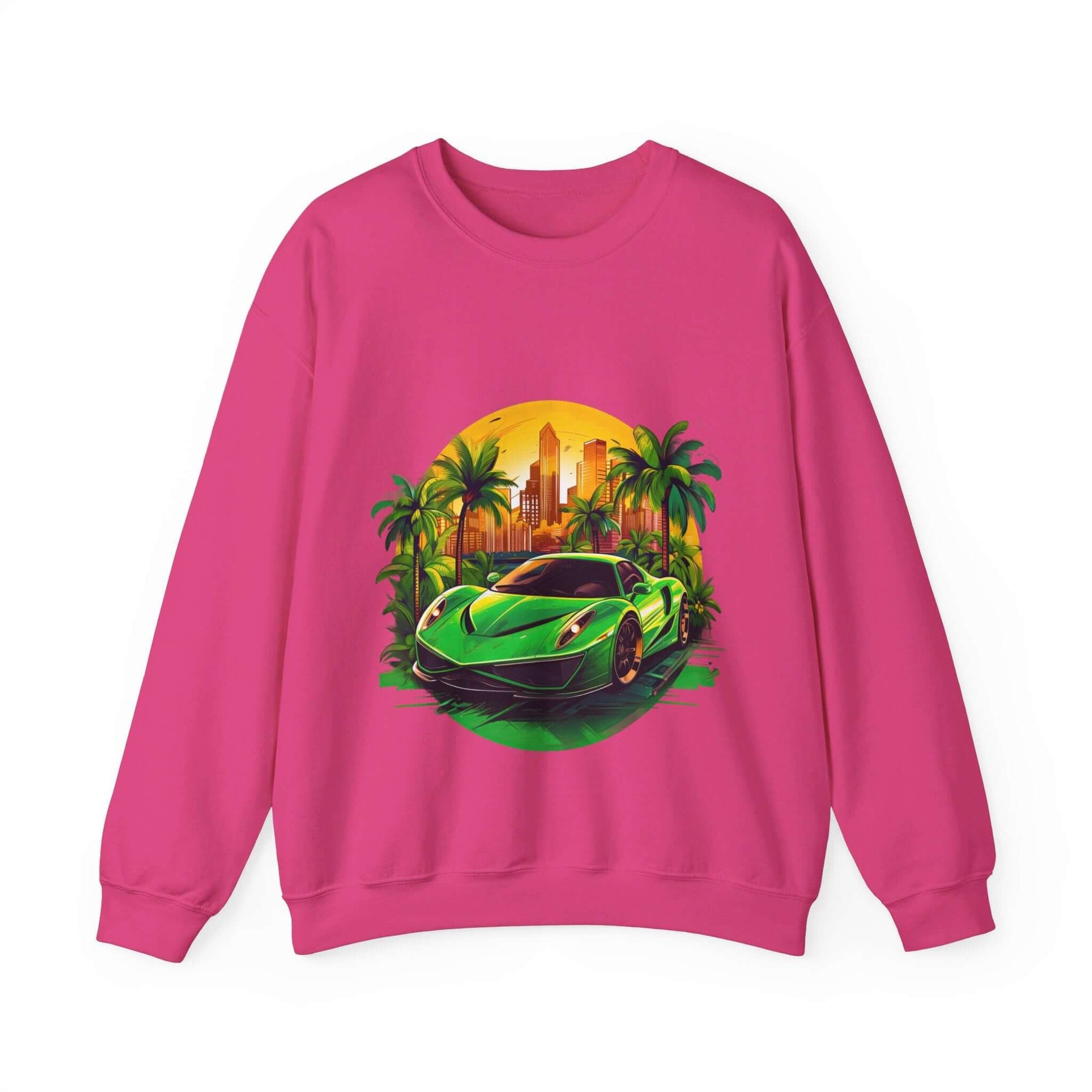 Sleek Green Sports Car Sweatshirt for Stylish Eco-Friendly Fashion