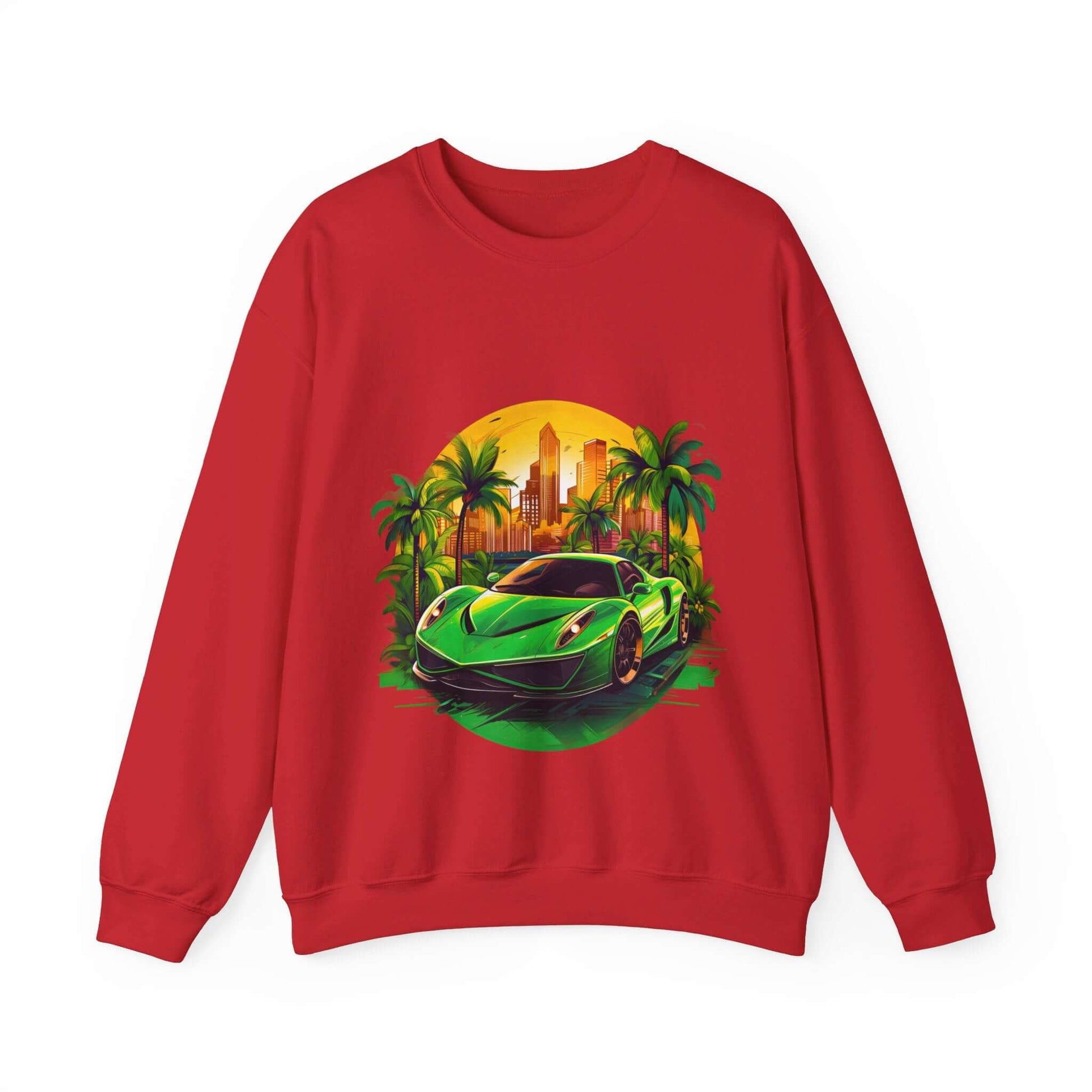 Sleek Green Sports Car Sweatshirt for Stylish Eco-Friendly Fashion