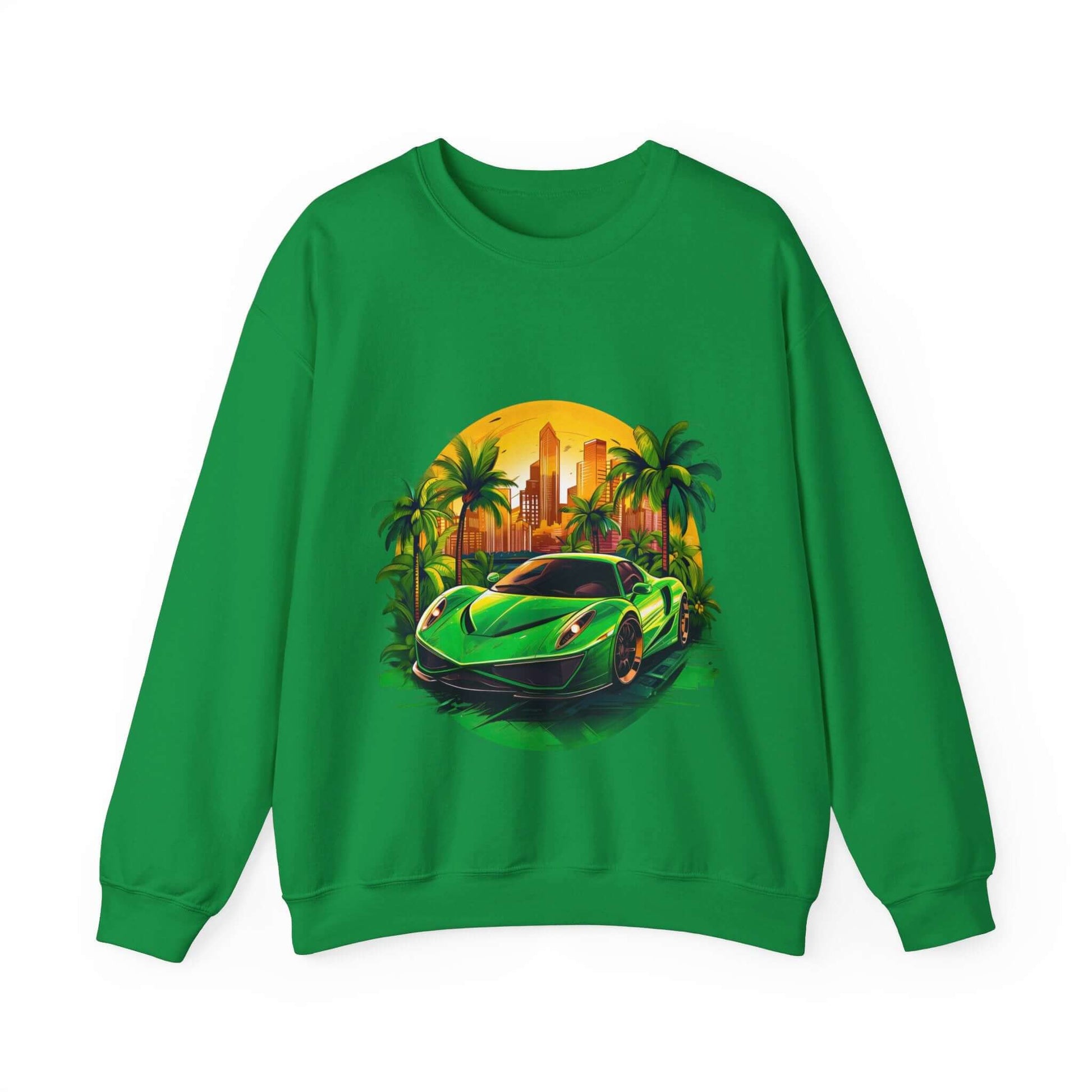 Sleek Green Sports Car Sweatshirt for Stylish Eco-Friendly Fashion