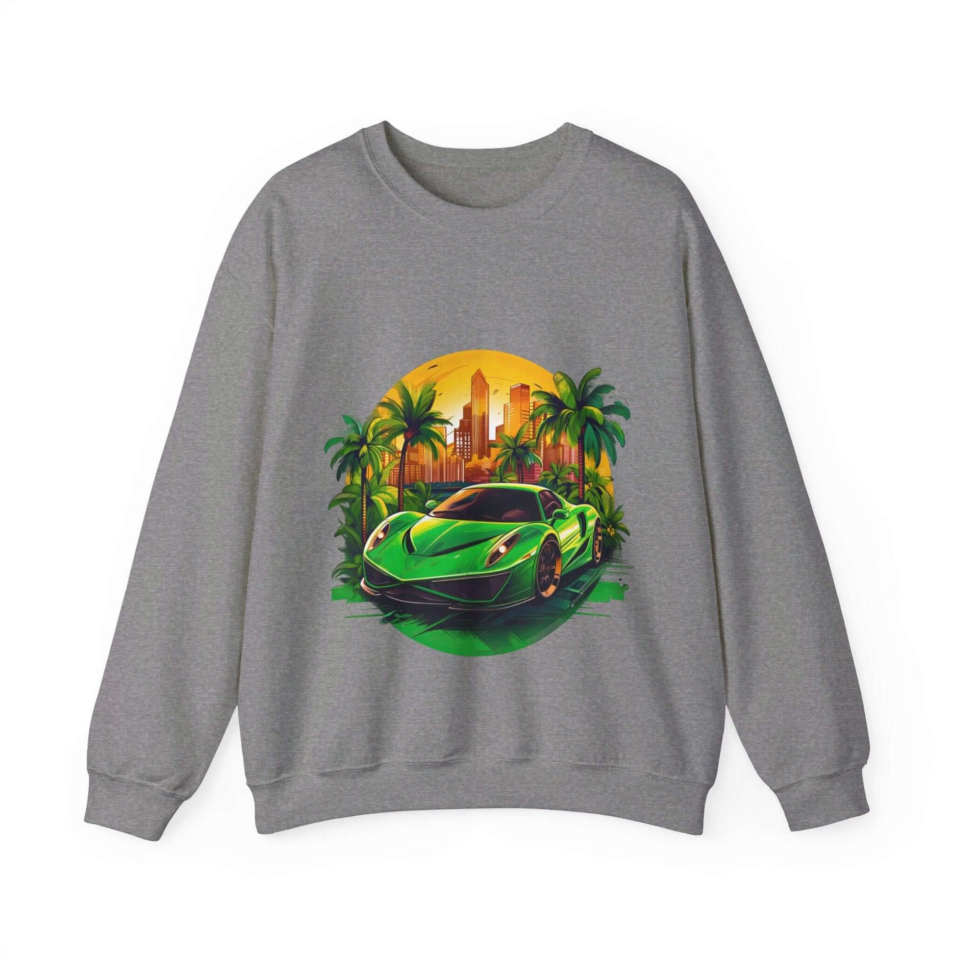 Sleek Green Sports Car Sweatshirt for Stylish Eco-Friendly Fashion