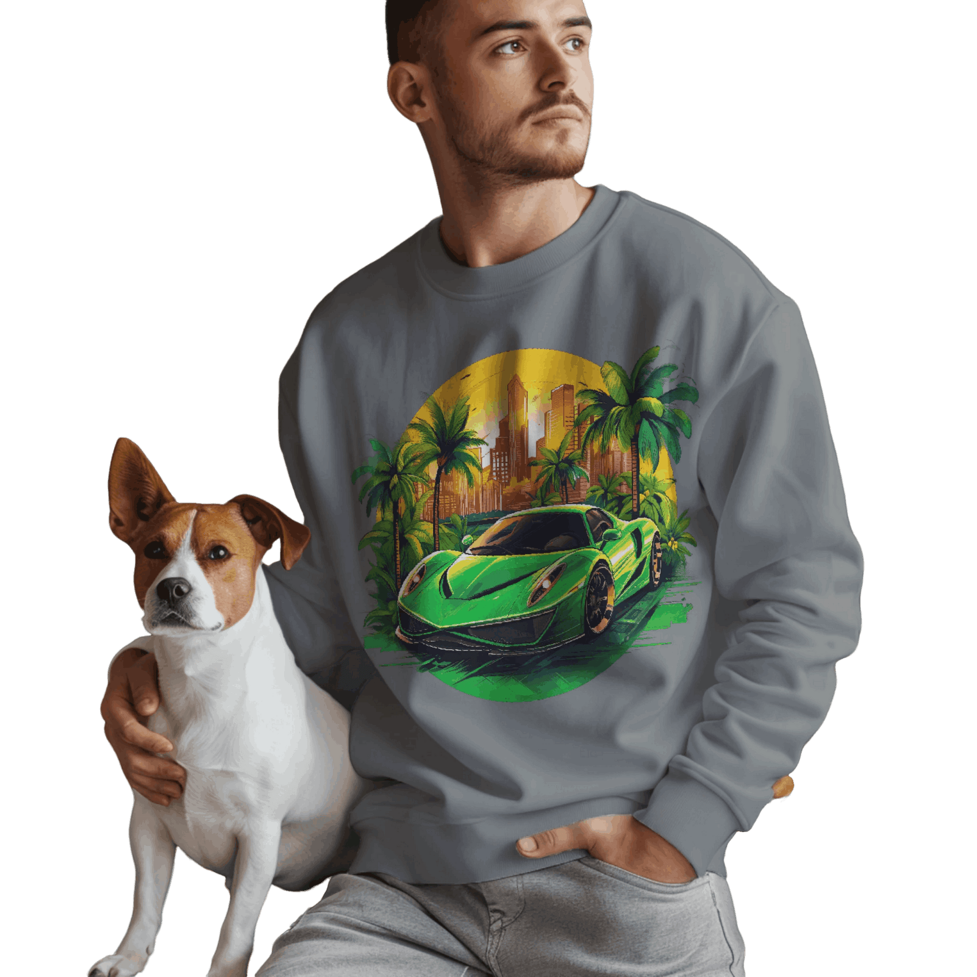 Sleek Green Sports Car Sweatshirt for Stylish Eco-Friendly Fashion Graphite Heather