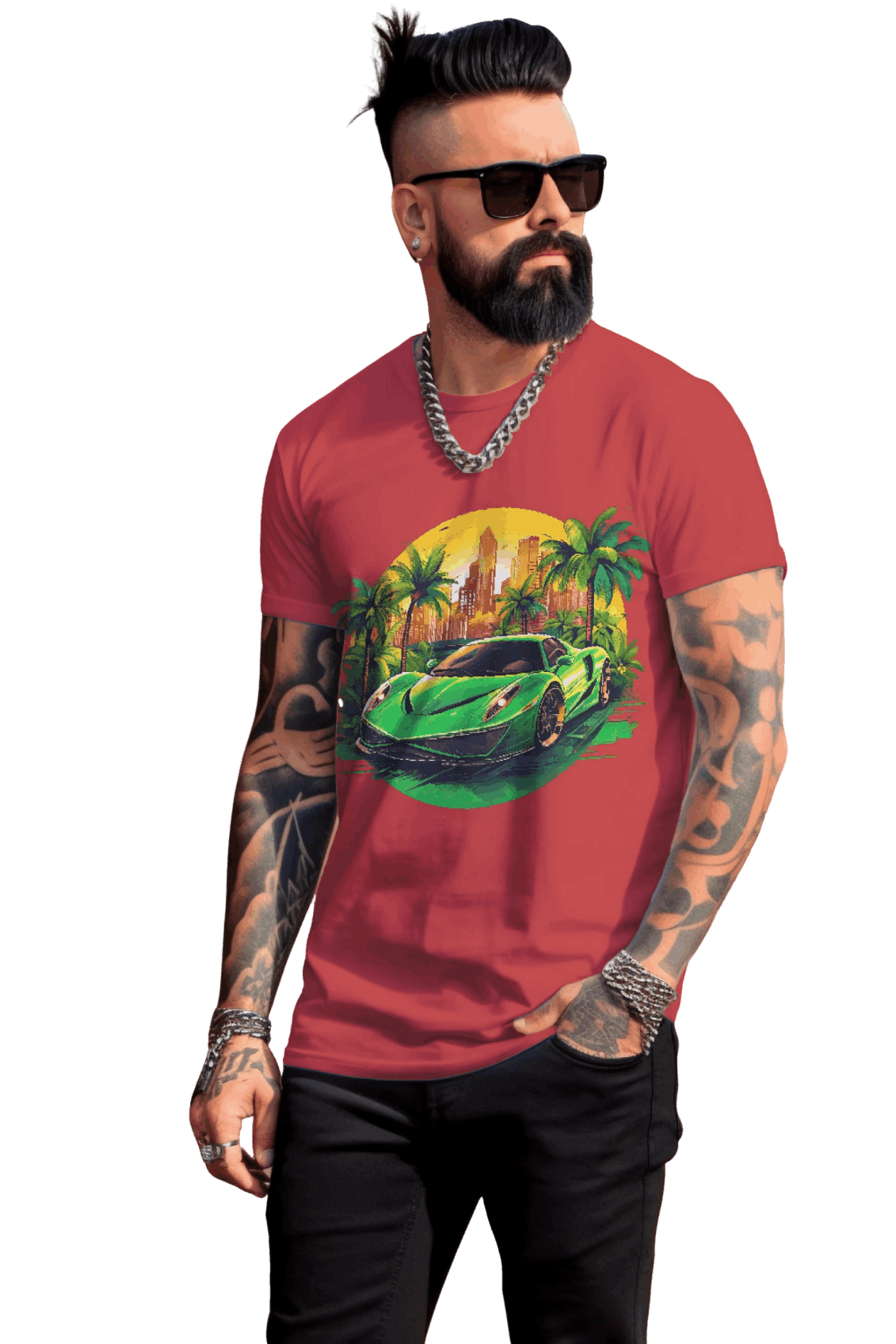 Sleek Green Sports Car T-Shirt for the Stylish Enthusiast Red