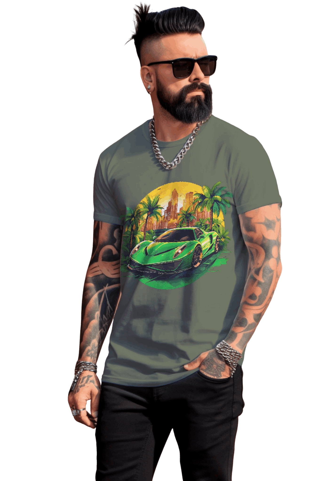 Sleek Green Sports Car T-Shirt for the Stylish Enthusiast Military Green