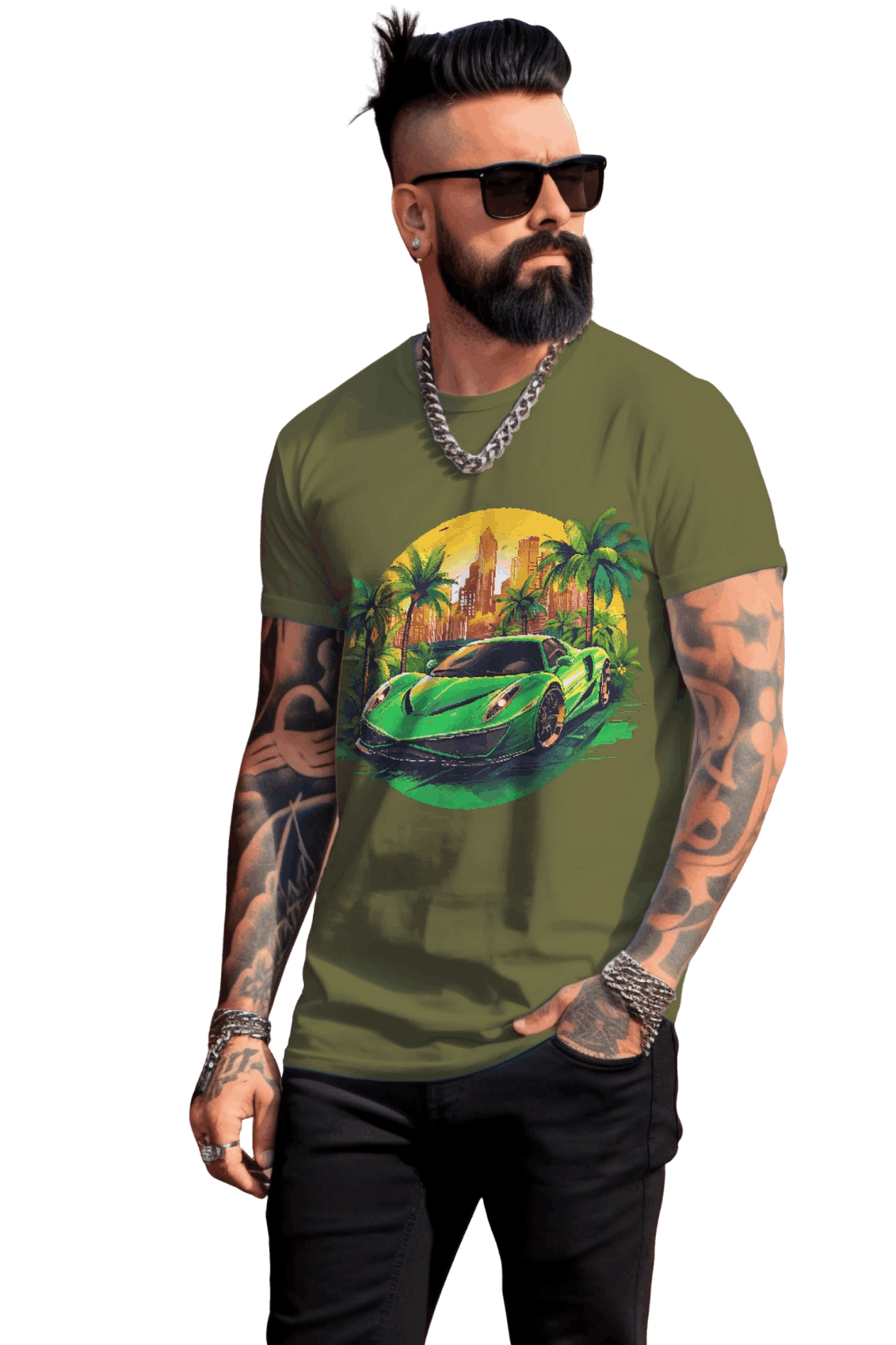 Sleek Green Sports Car T-Shirt for the Stylish Enthusiast Olive