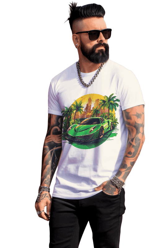 Sleek Green Sports Car T-Shirt for the Stylish Enthusiast White