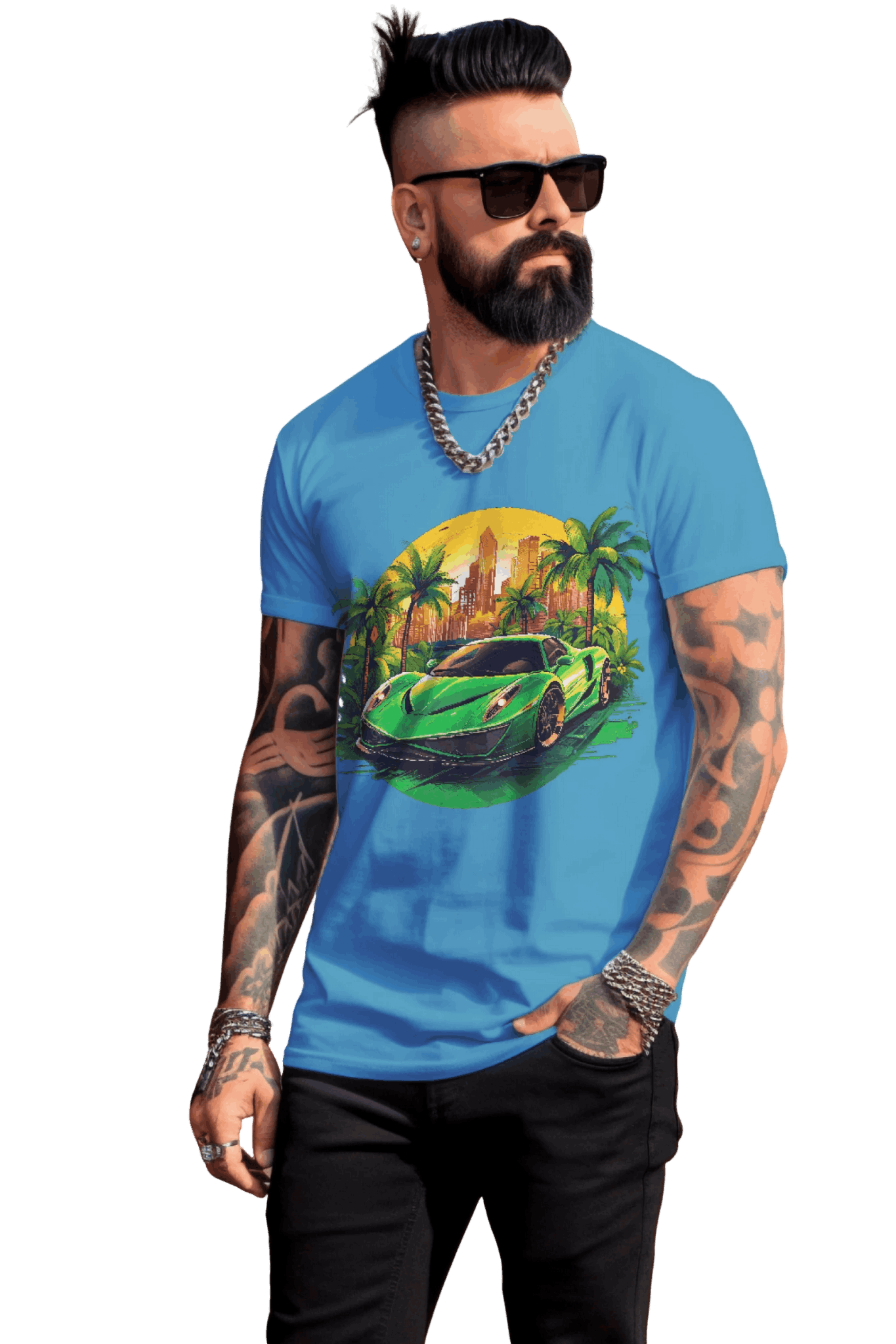 Sleek Green Sports Car T-Shirt for the Stylish Enthusiast Aqua