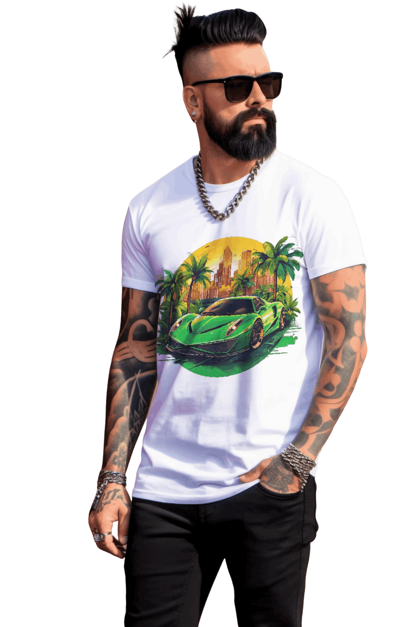 Sleek Green Sports Car T-Shirt for the Stylish Enthusiast Natural