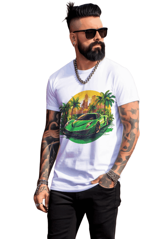 Sleek Green Sports Car T-Shirt for the Stylish Enthusiast Natural