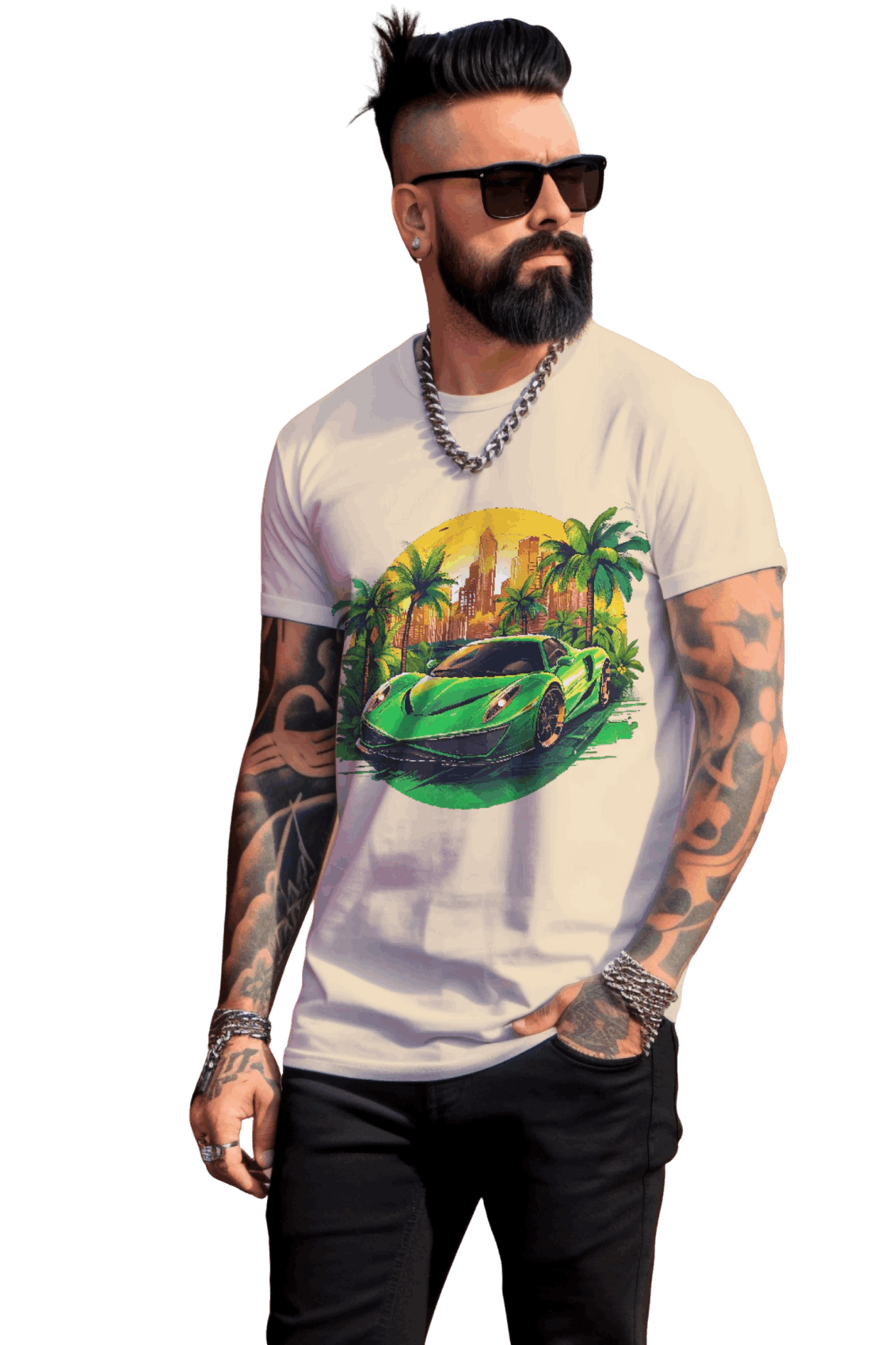 Sleek Green Sports Car T-Shirt for the Stylish Enthusiast Soft Cream