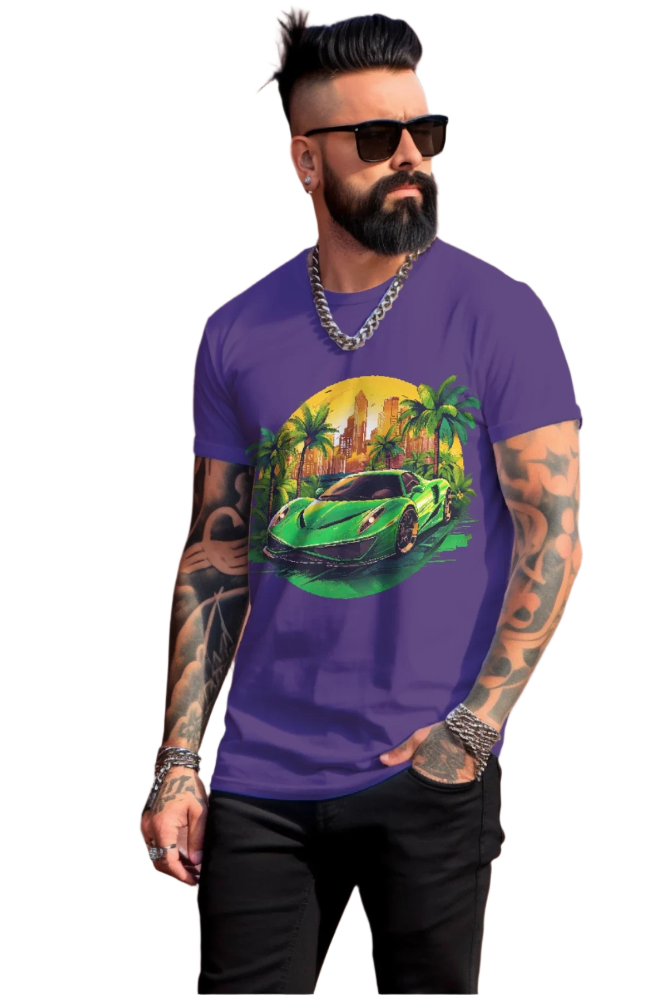 Sleek Green Sports Car T-Shirt for the Stylish Enthusiast Team Purple