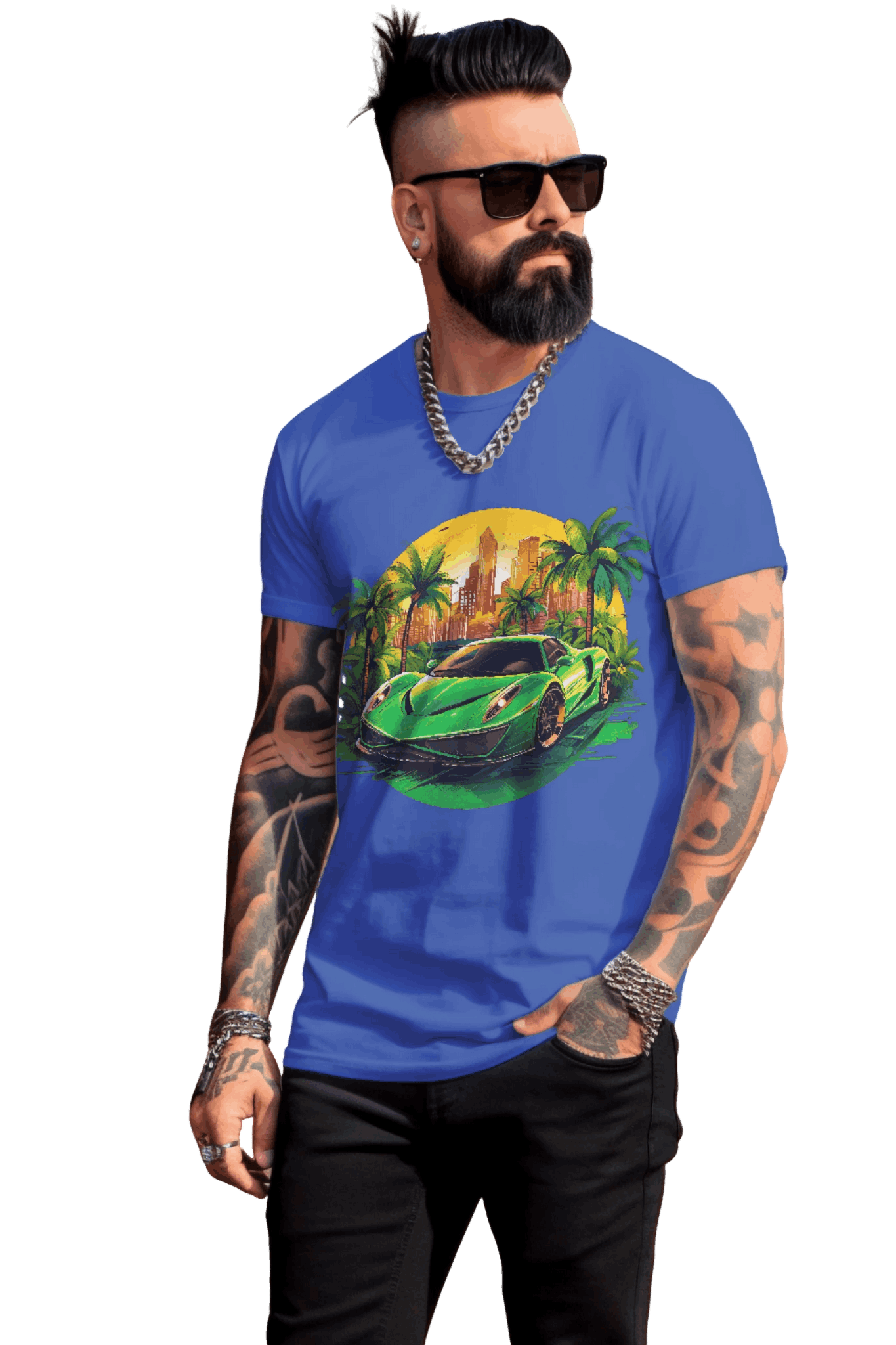 Sleek Green Sports Car T-Shirt for the Stylish Enthusiast True Royal