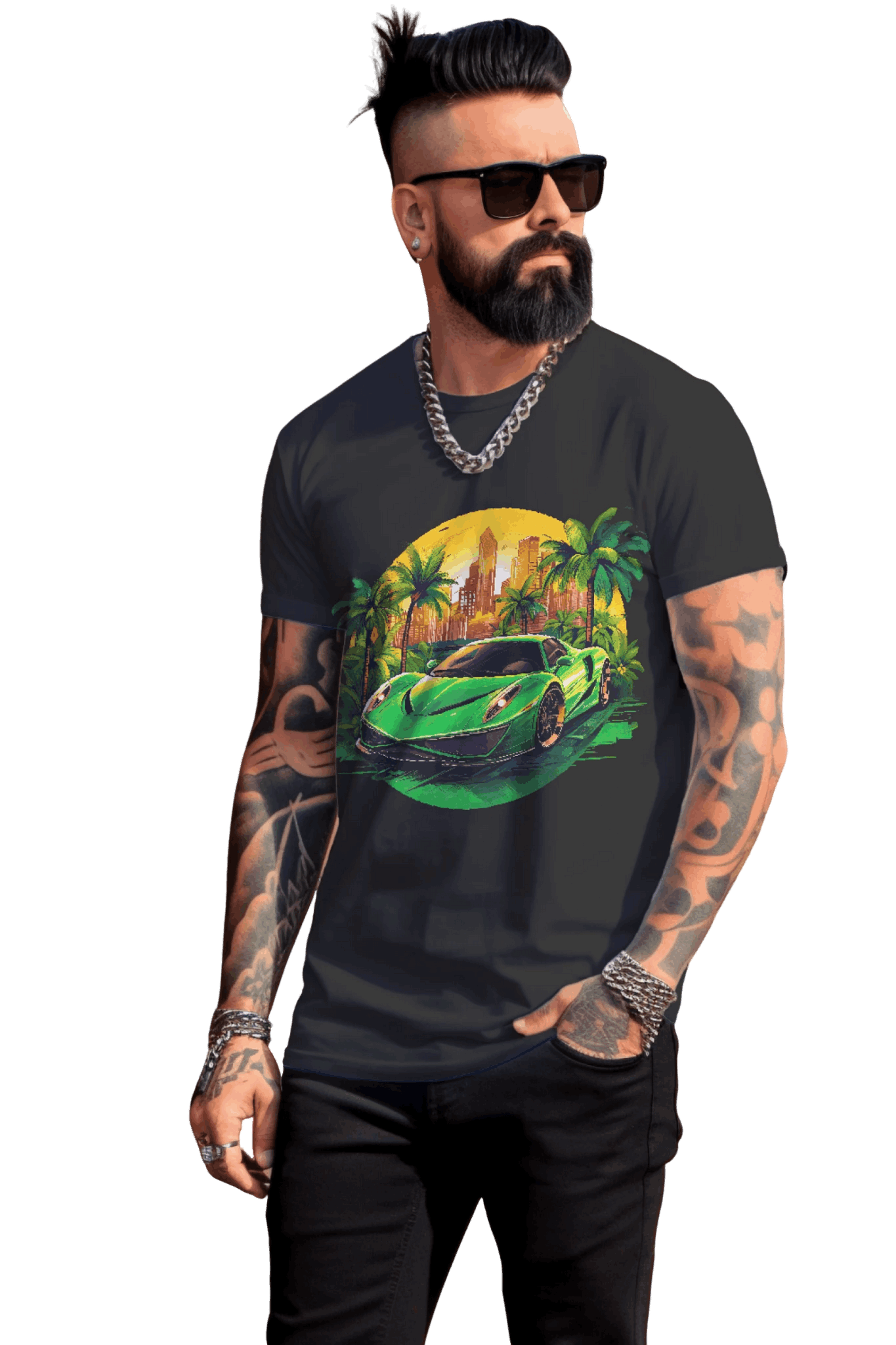 Sleek Green Sports Car T-Shirt for the Stylish Enthusiast Black