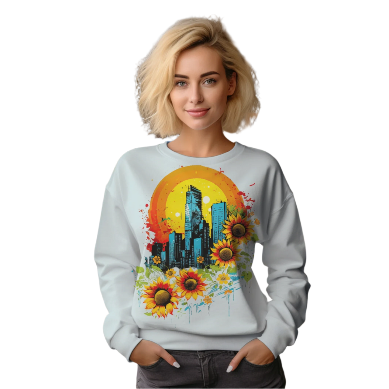 Sunflower City Sweatshirt: Embrace Urban Serenity and Energy Light Blue