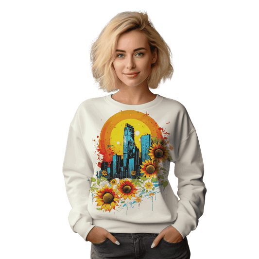 Sunflower City Sweatshirt: Embrace Urban Serenity and Energy White