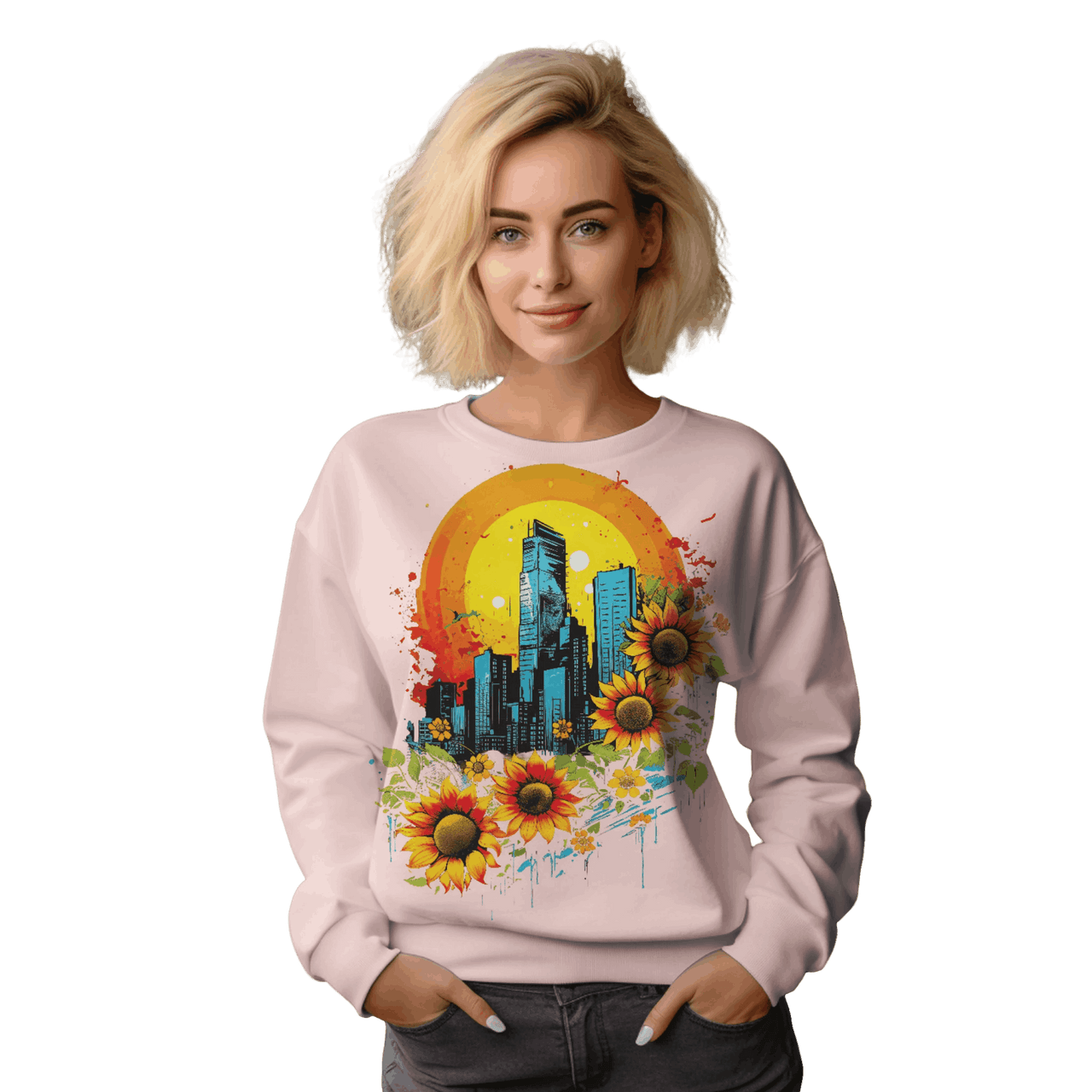 Sunflower City Sweatshirt: Embrace Urban Serenity and Energy Light Pink