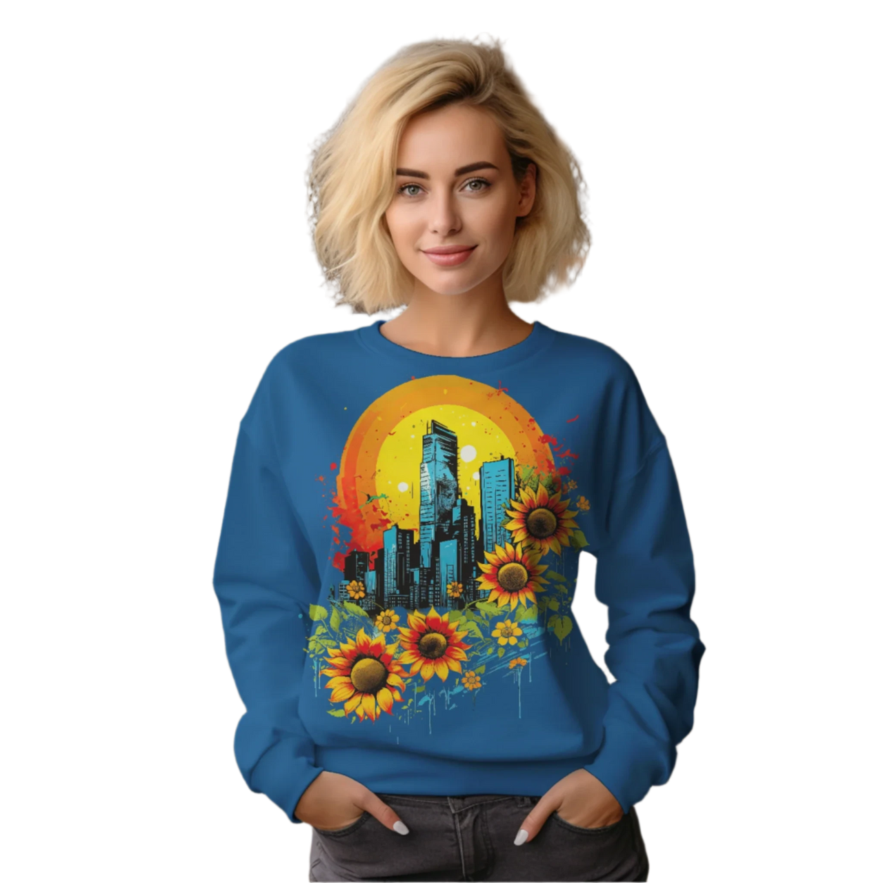 Sunflower City Sweatshirt: Embrace Urban Serenity and Energy Royal