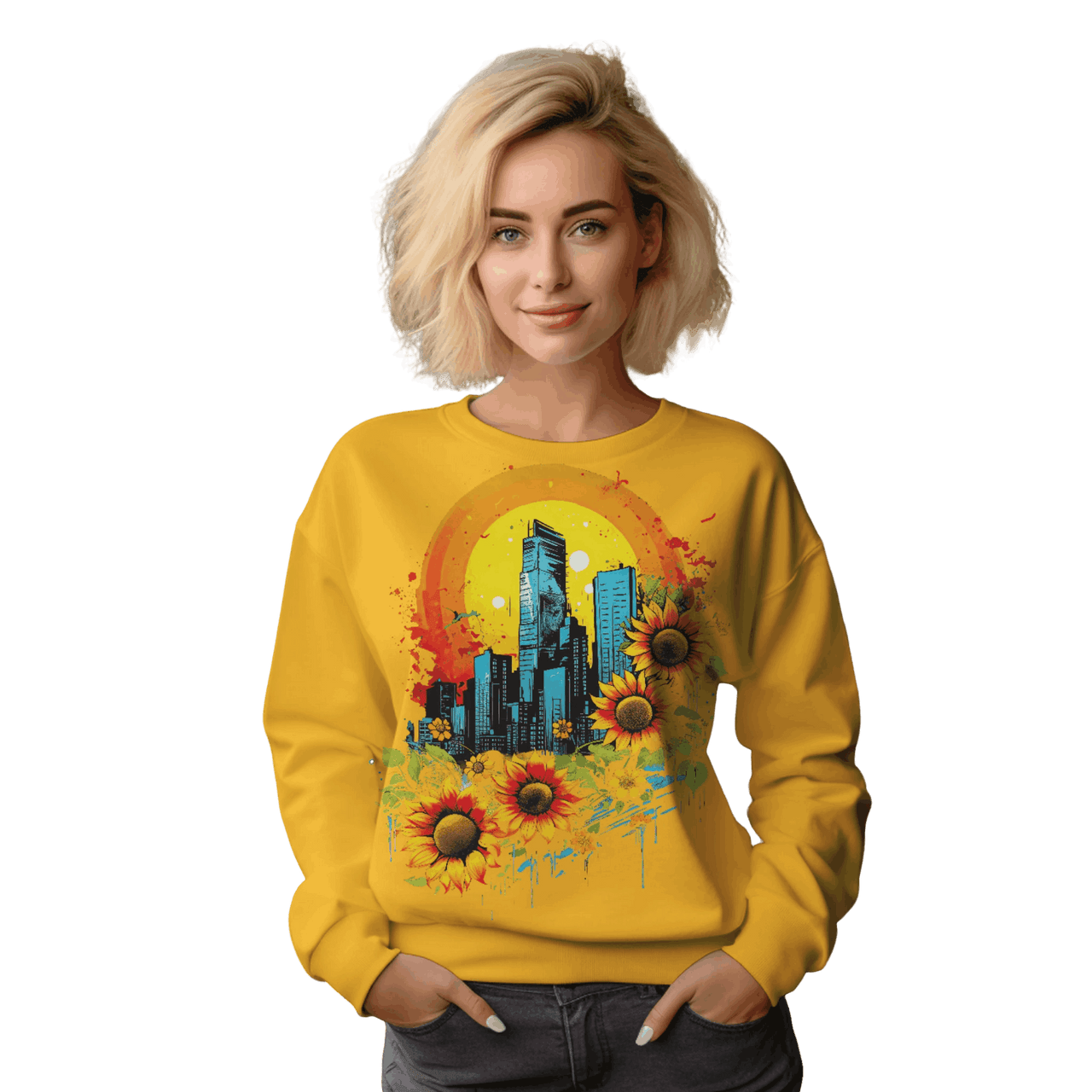 Sunflower City Sweatshirt: Embrace Urban Serenity and Energy Gold