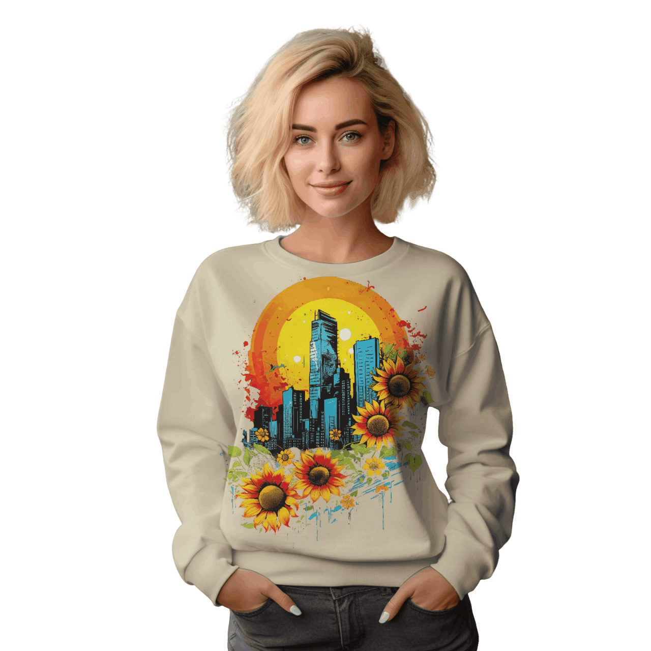 Sunflower City Sweatshirt: Embrace Urban Serenity and Energy Sand