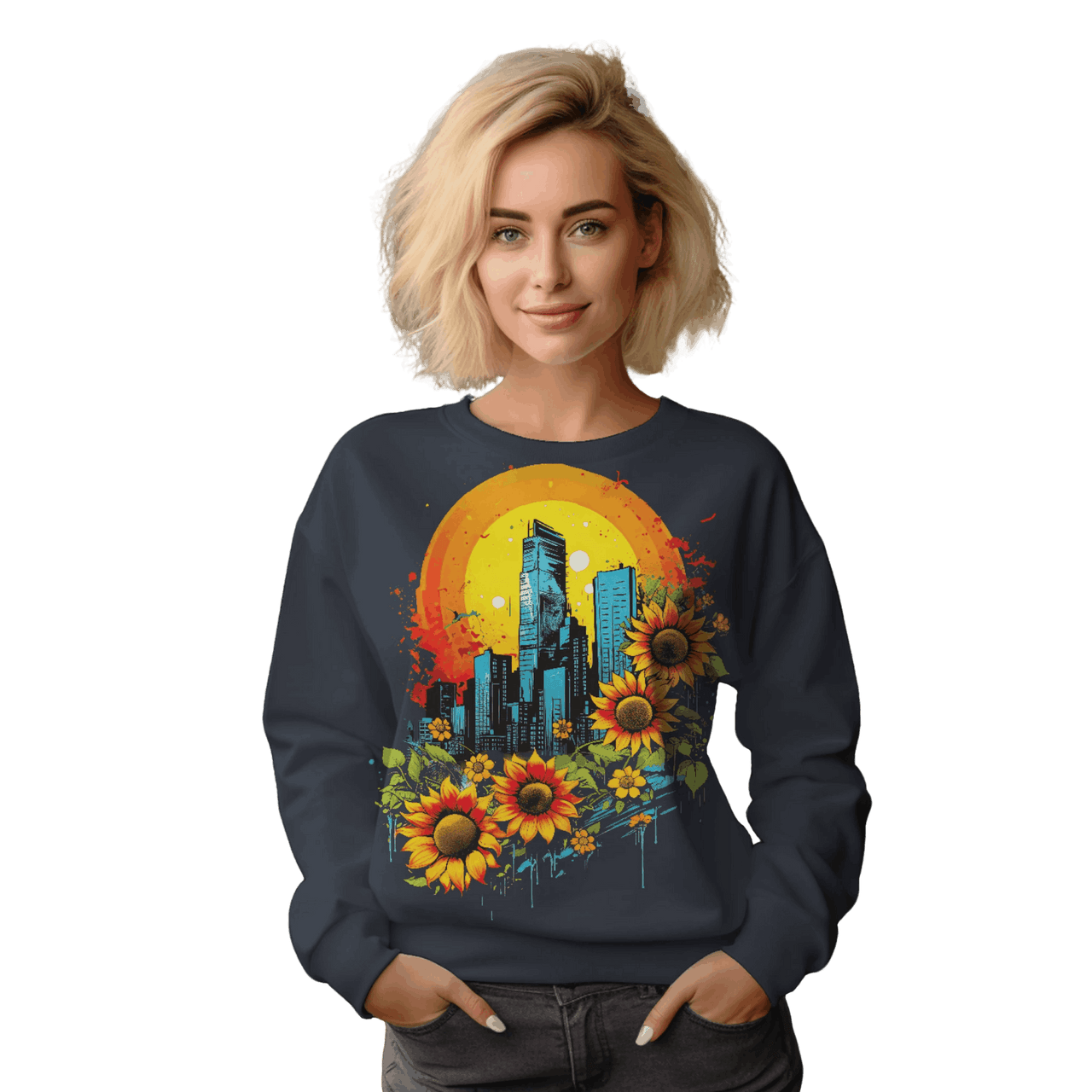 Sunflower City Sweatshirt: Embrace Urban Serenity and Energy Navy