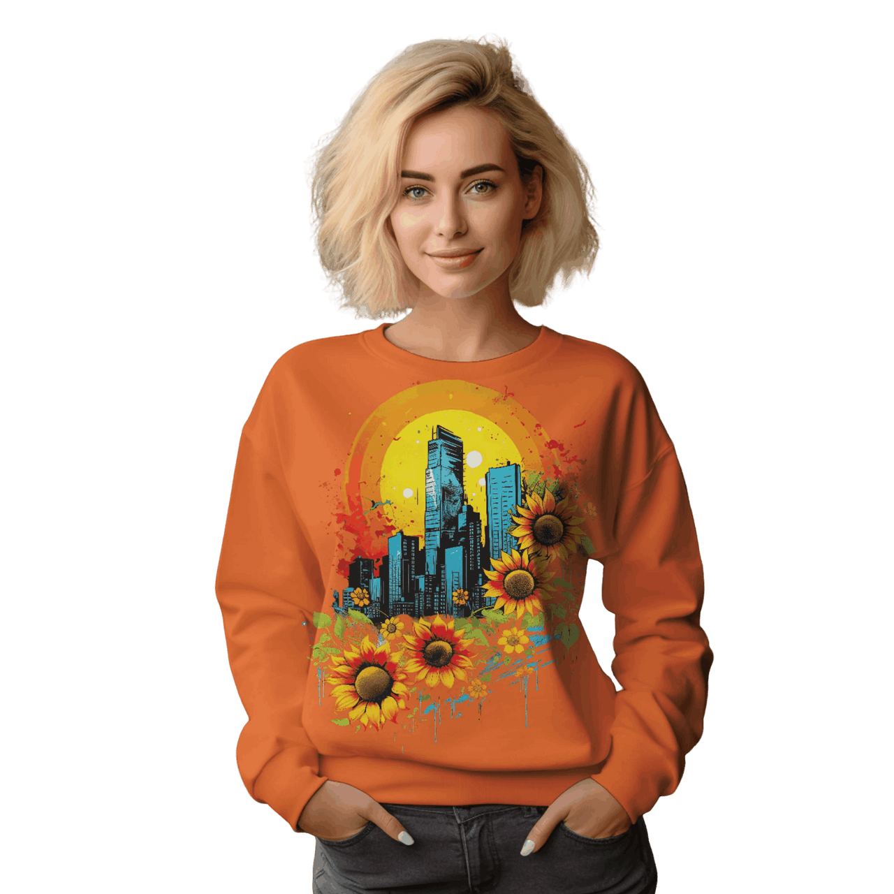 Sunflower City Sweatshirt: Embrace Urban Serenity and Energy Orange