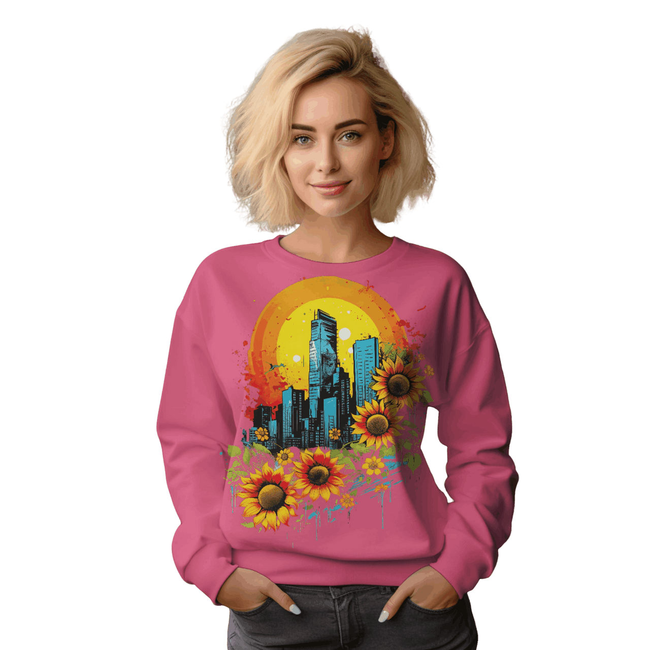 Sunflower City Sweatshirt: Embrace Urban Serenity and Energy Heliconia