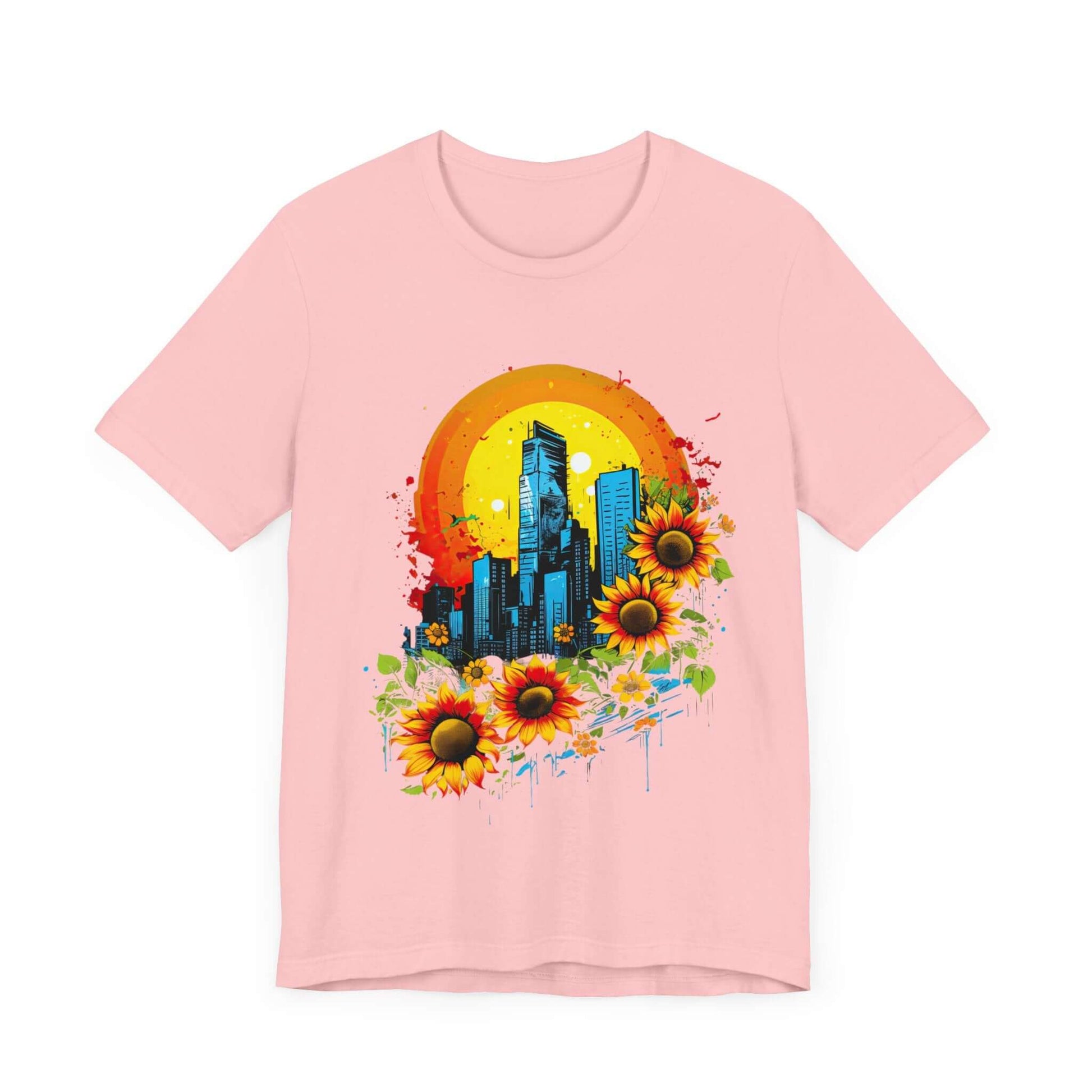 Urban Oasis Sunflower City T-Shirt: Nature Meets Urban Adventure