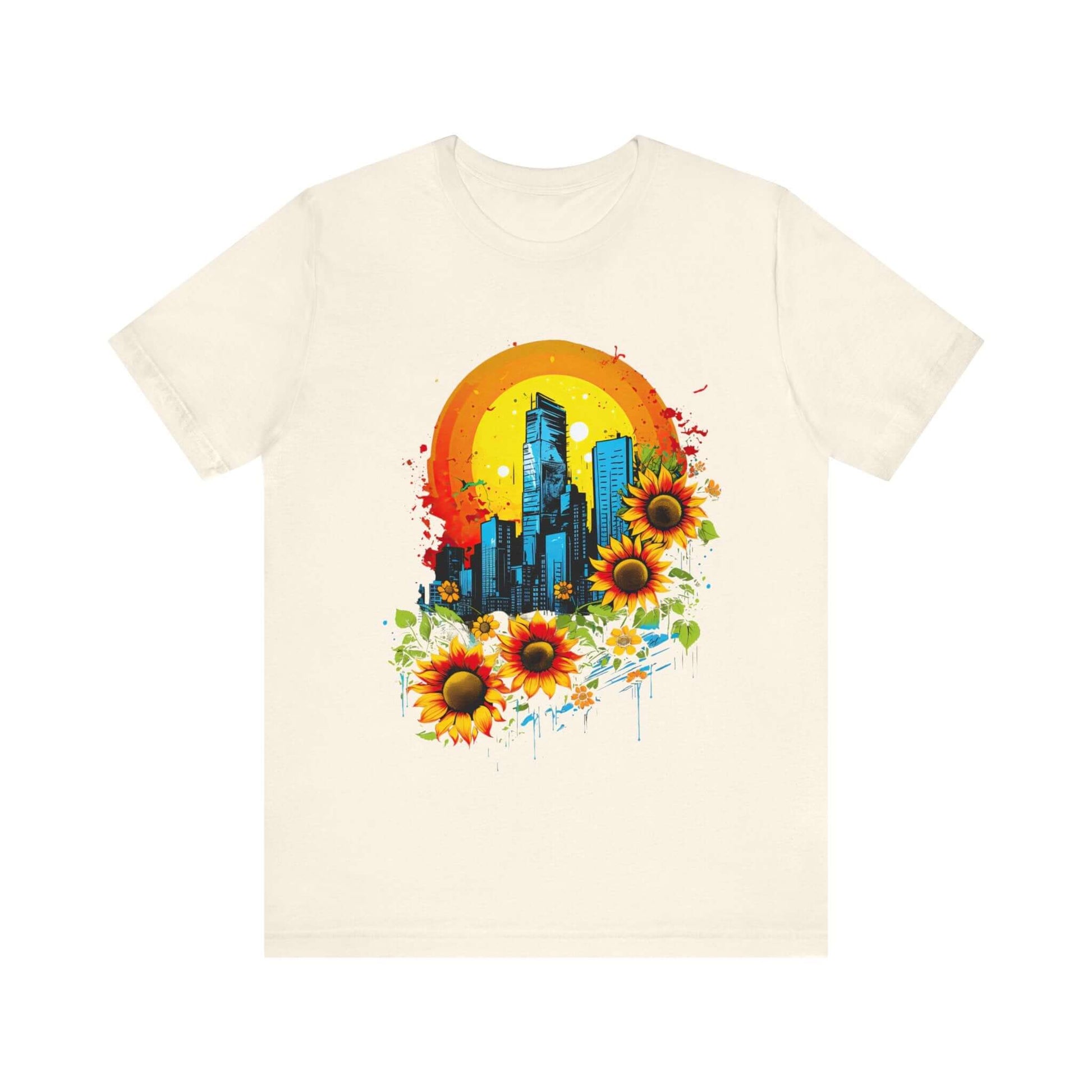 Urban Oasis Sunflower City T-Shirt: Nature Meets Urban Adventure