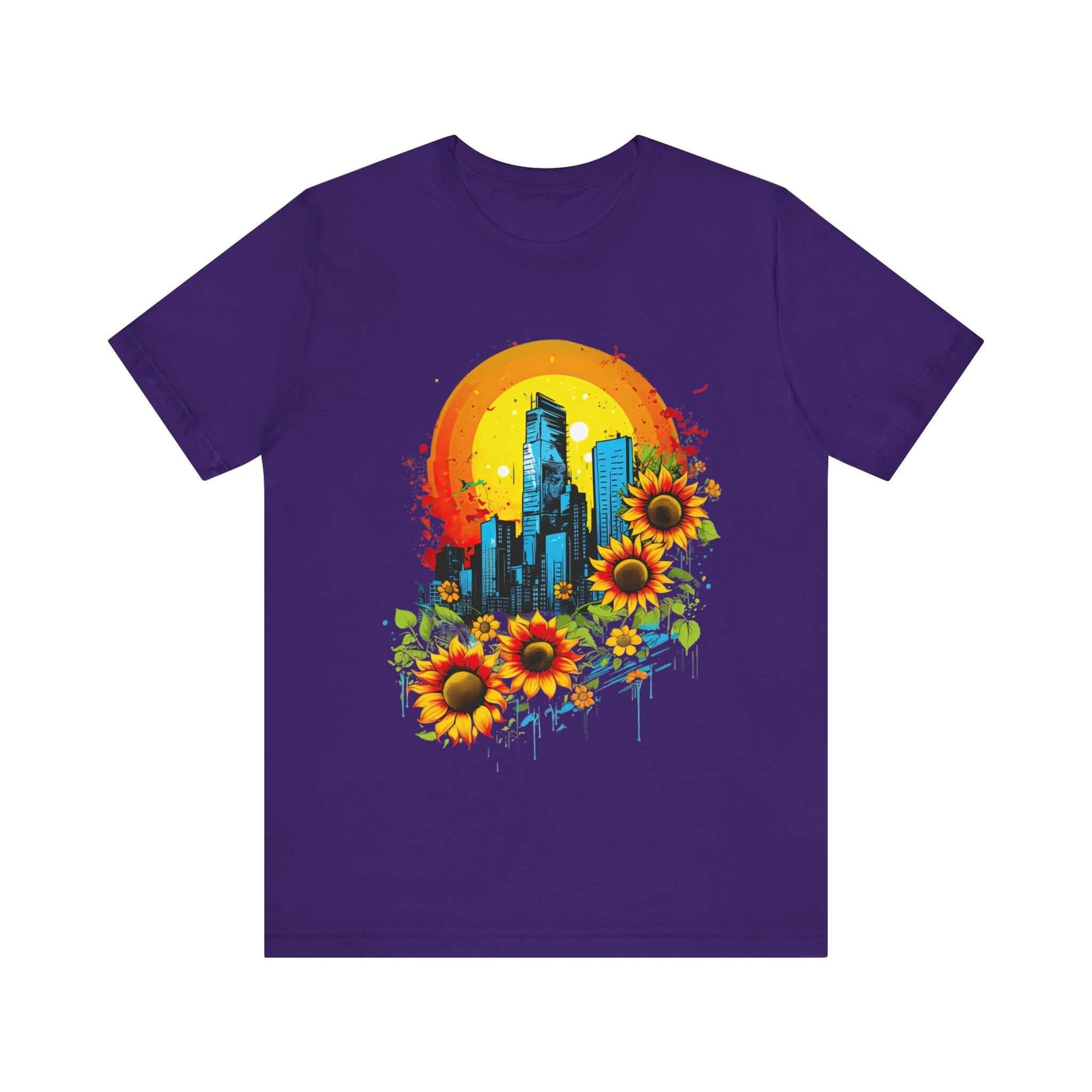 Urban Oasis Sunflower City T-Shirt: Nature Meets Urban Adventure