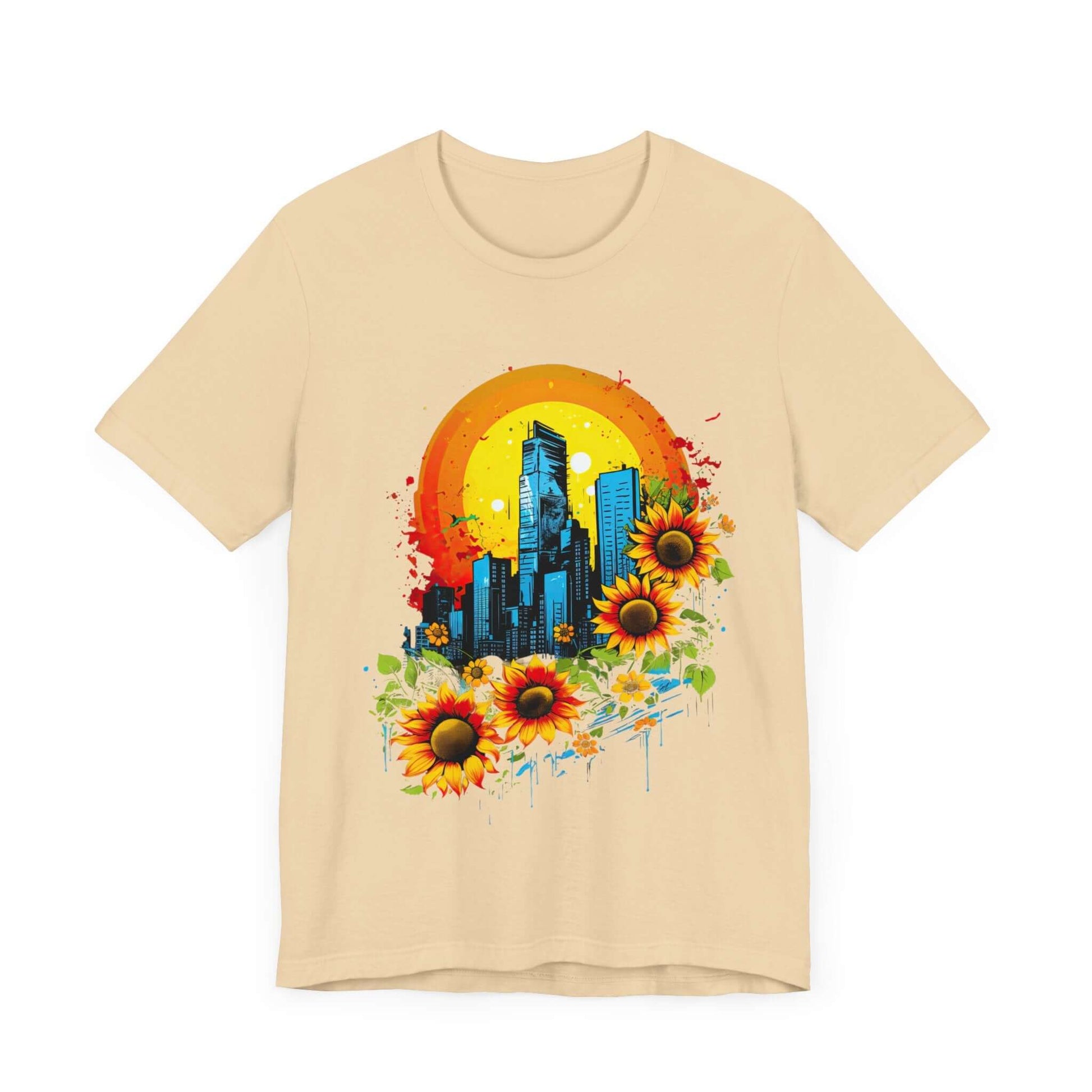 Urban Oasis Sunflower City T-Shirt: Nature Meets Urban Adventure