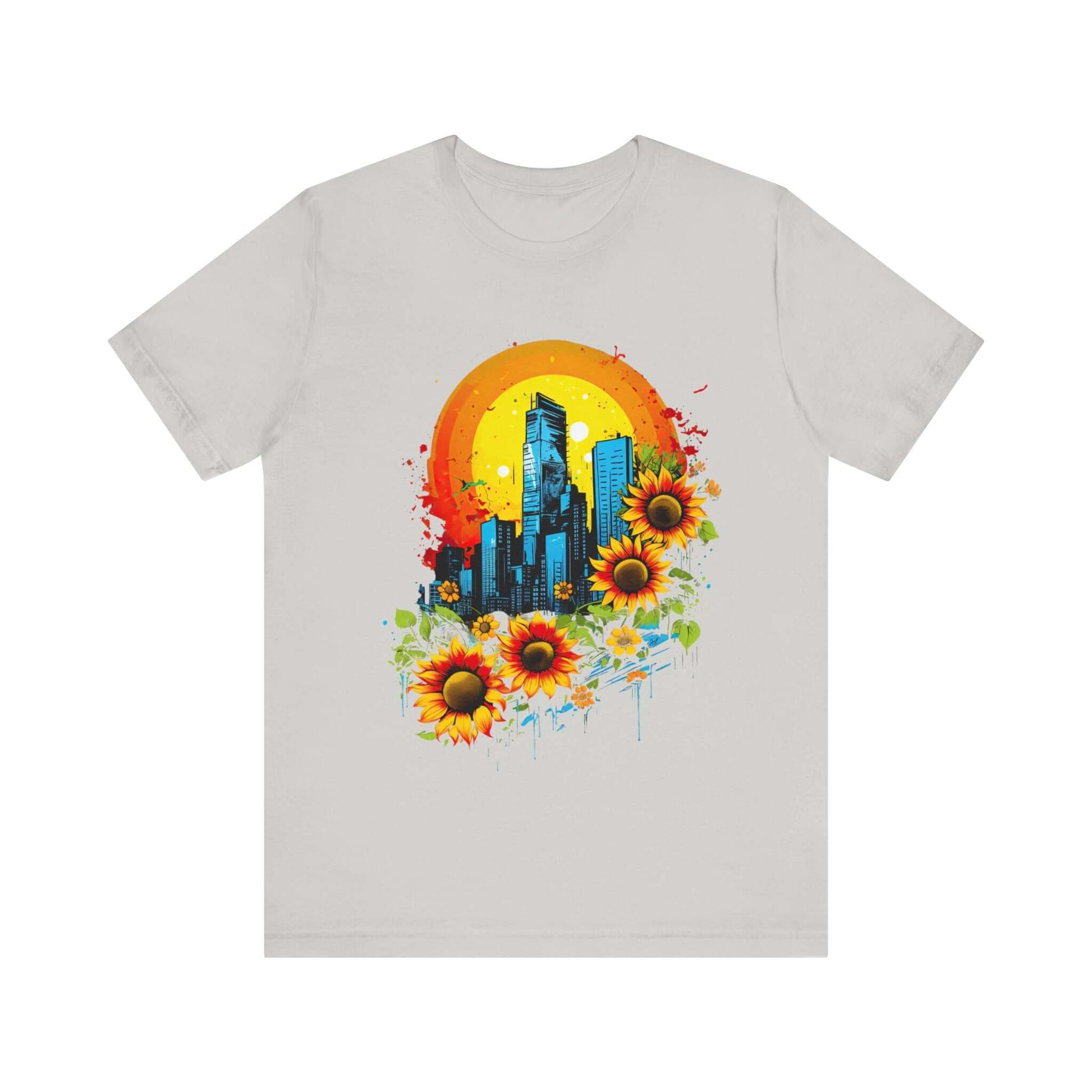 Urban Oasis Sunflower City T-Shirt: Nature Meets Urban Adventure