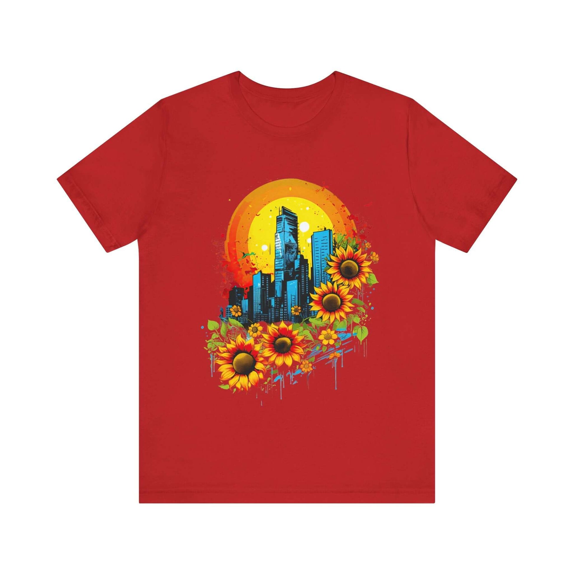 Urban Oasis Sunflower City T-Shirt: Nature Meets Urban Adventure