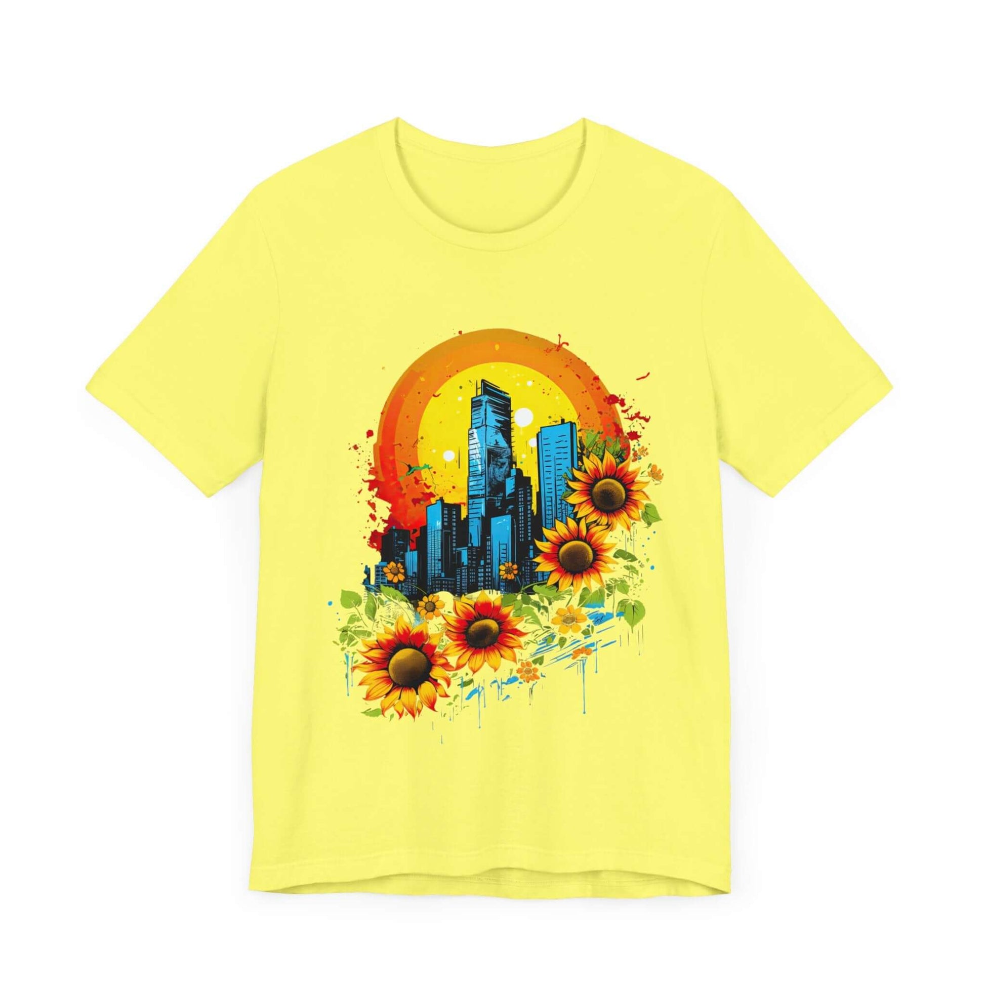 Urban Oasis Sunflower City T-Shirt: Nature Meets Urban Adventure