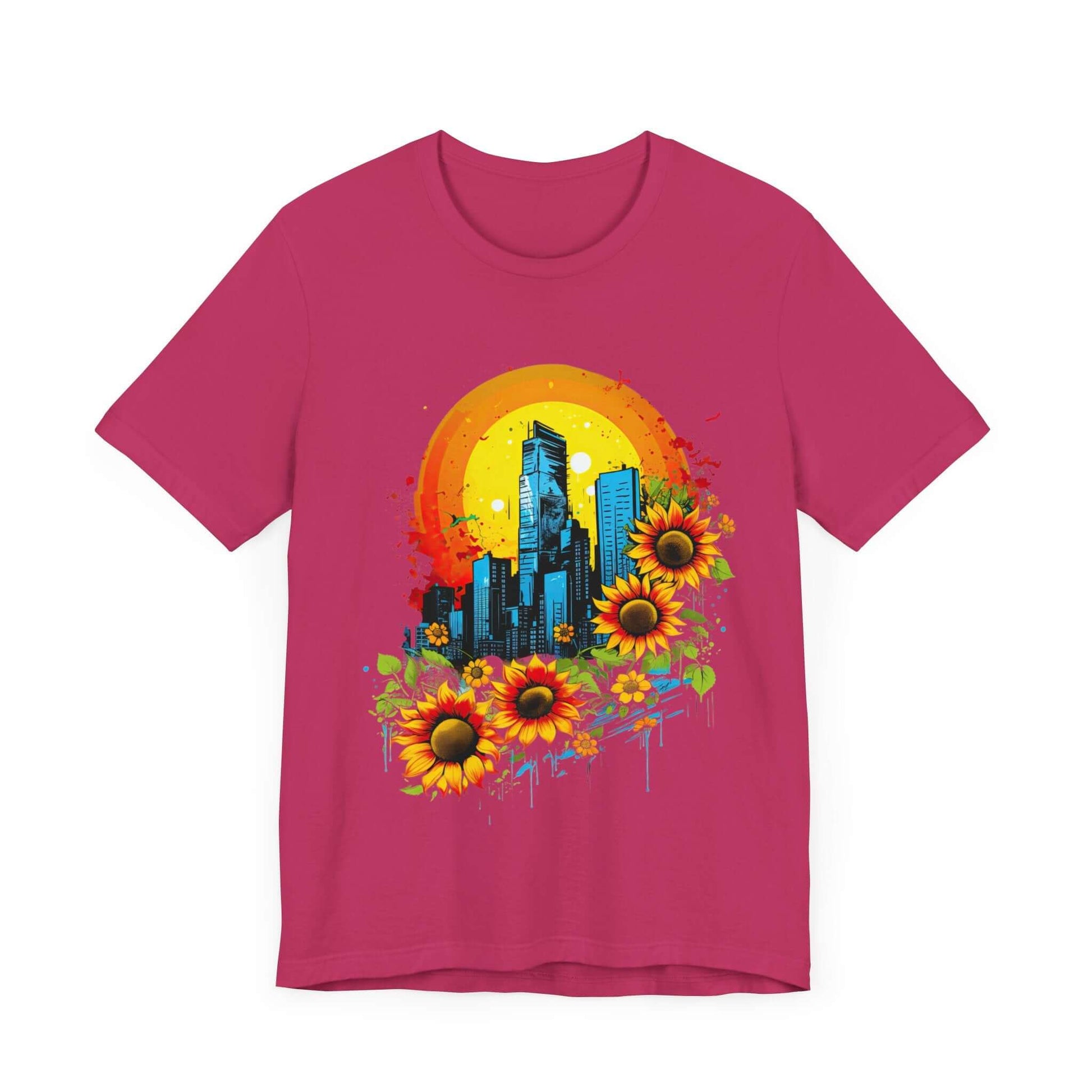 Urban Oasis Sunflower City T-Shirt: Nature Meets Urban Adventure