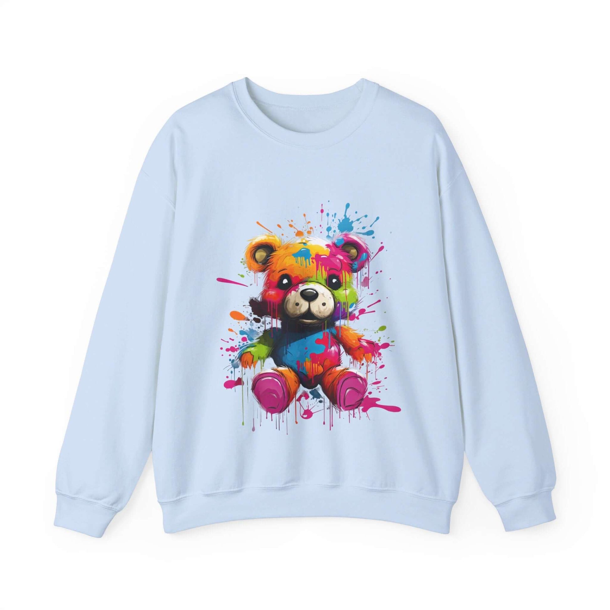 Teddy Bear Paint Splatter Crewneck Sweatshirt for Unique Style