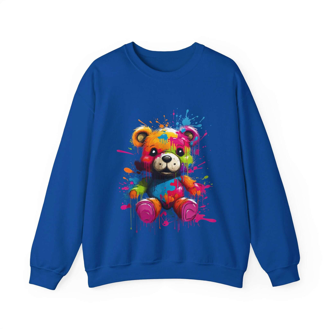 Teddy Bear Paint Splatter Crewneck Sweatshirt for Unique Style