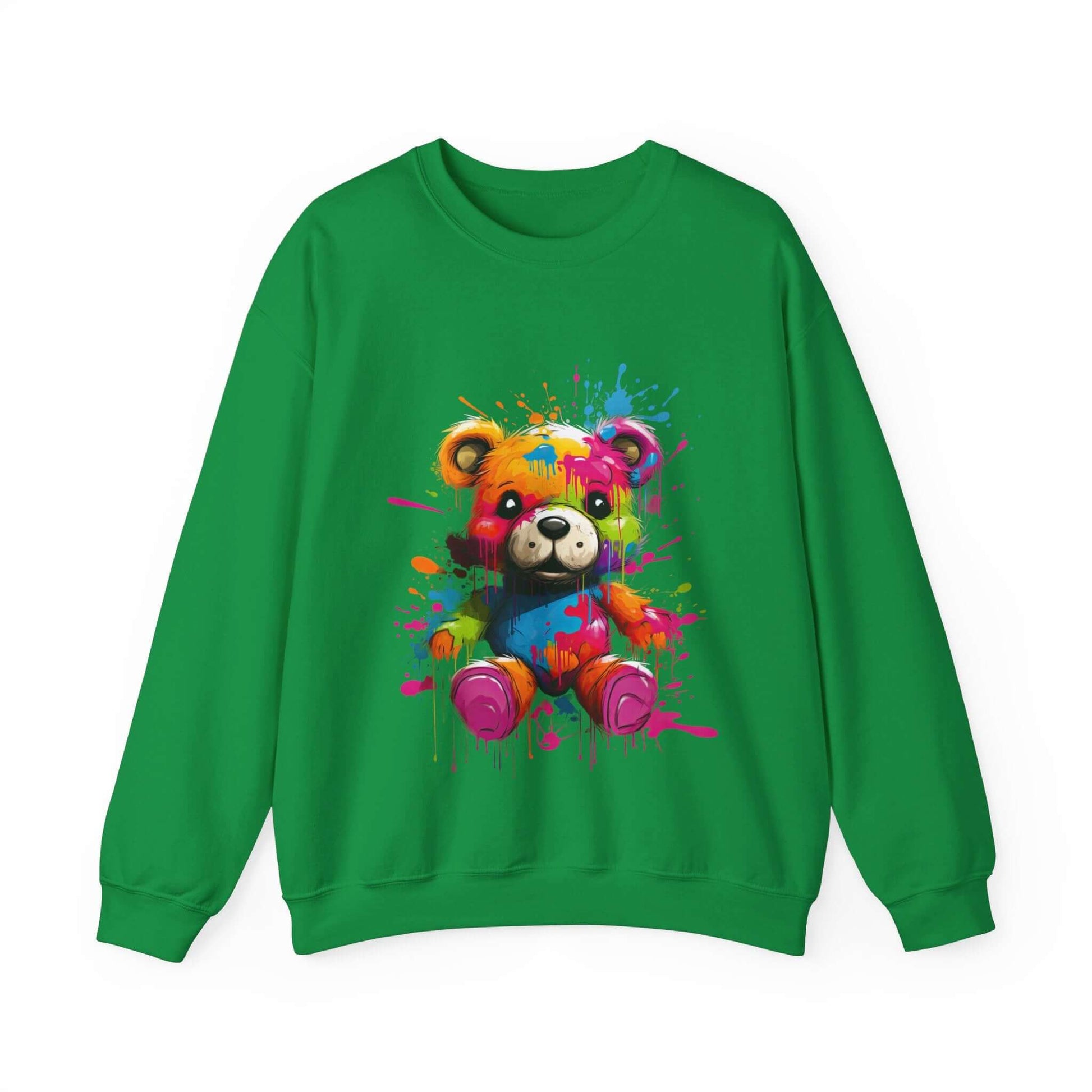 Teddy Bear Paint Splatter Crewneck Sweatshirt for Unique Style