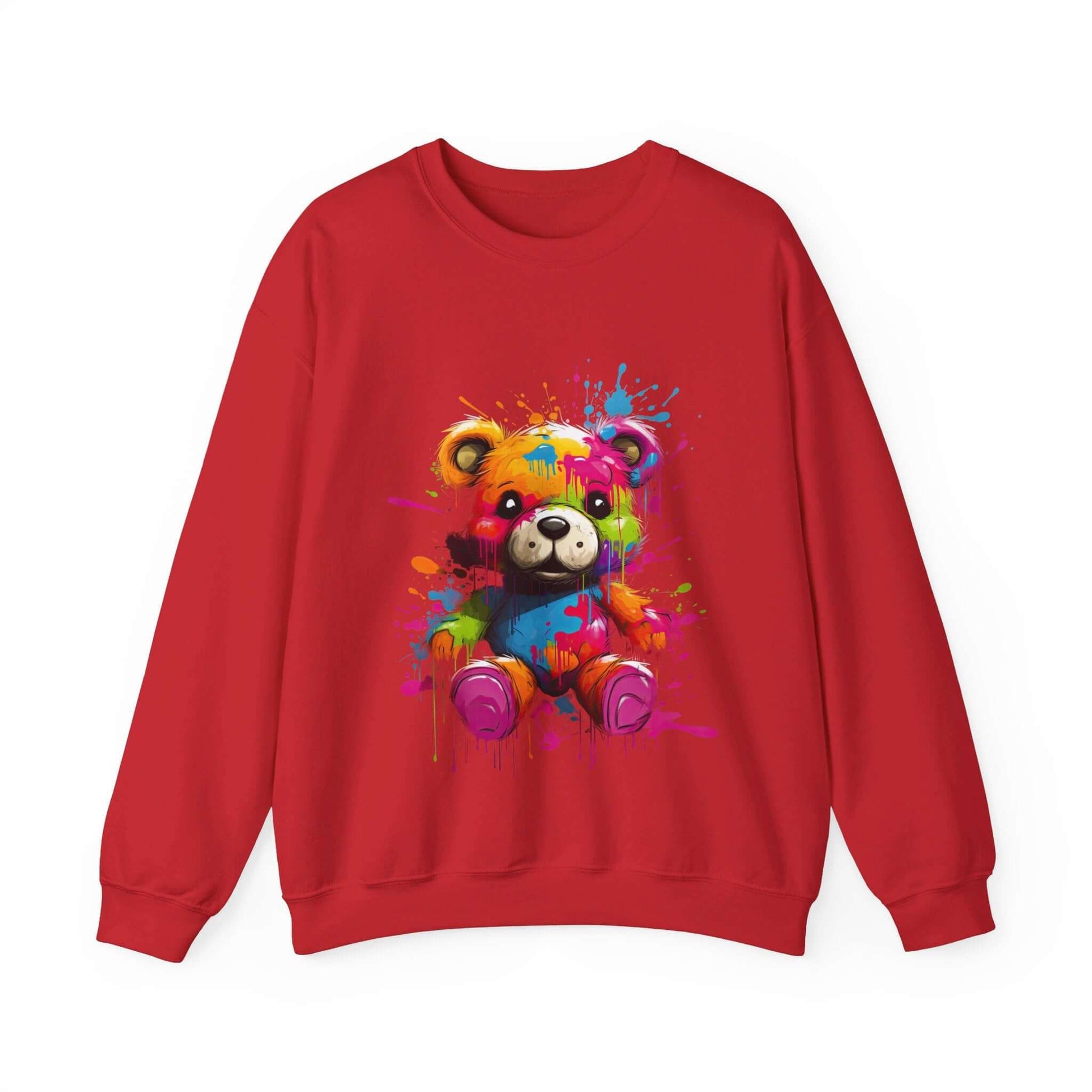 Teddy Bear Paint Splatter Crewneck Sweatshirt for Unique Style