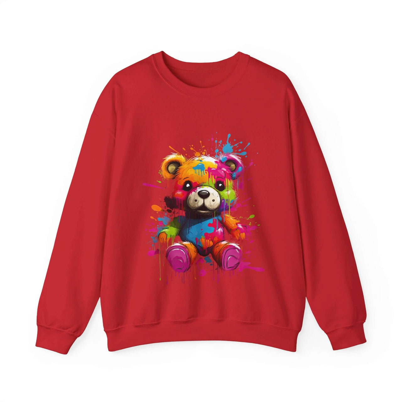 Teddy Bear Paint Splatter Crewneck Sweatshirt for Unique Style